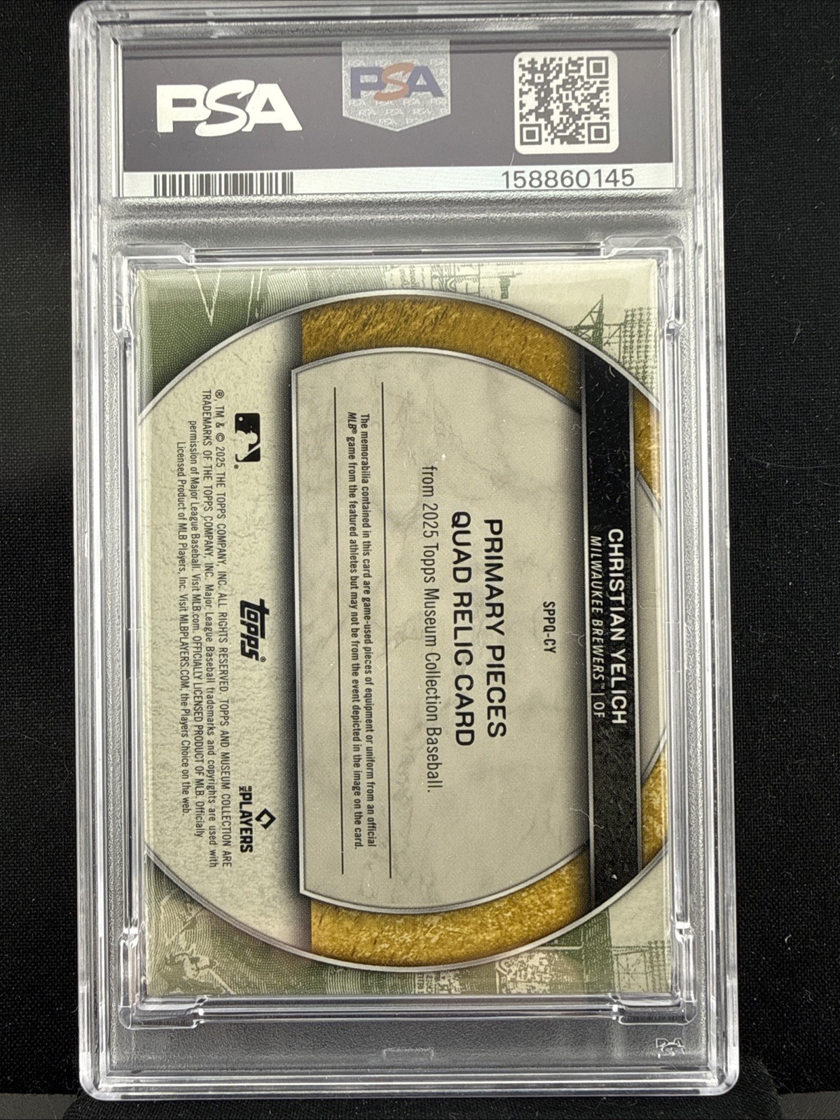 Christian Yelich 2025 Topps Museum Collection #SPPQ-CY Quad Relic 01/10 PSA-9
