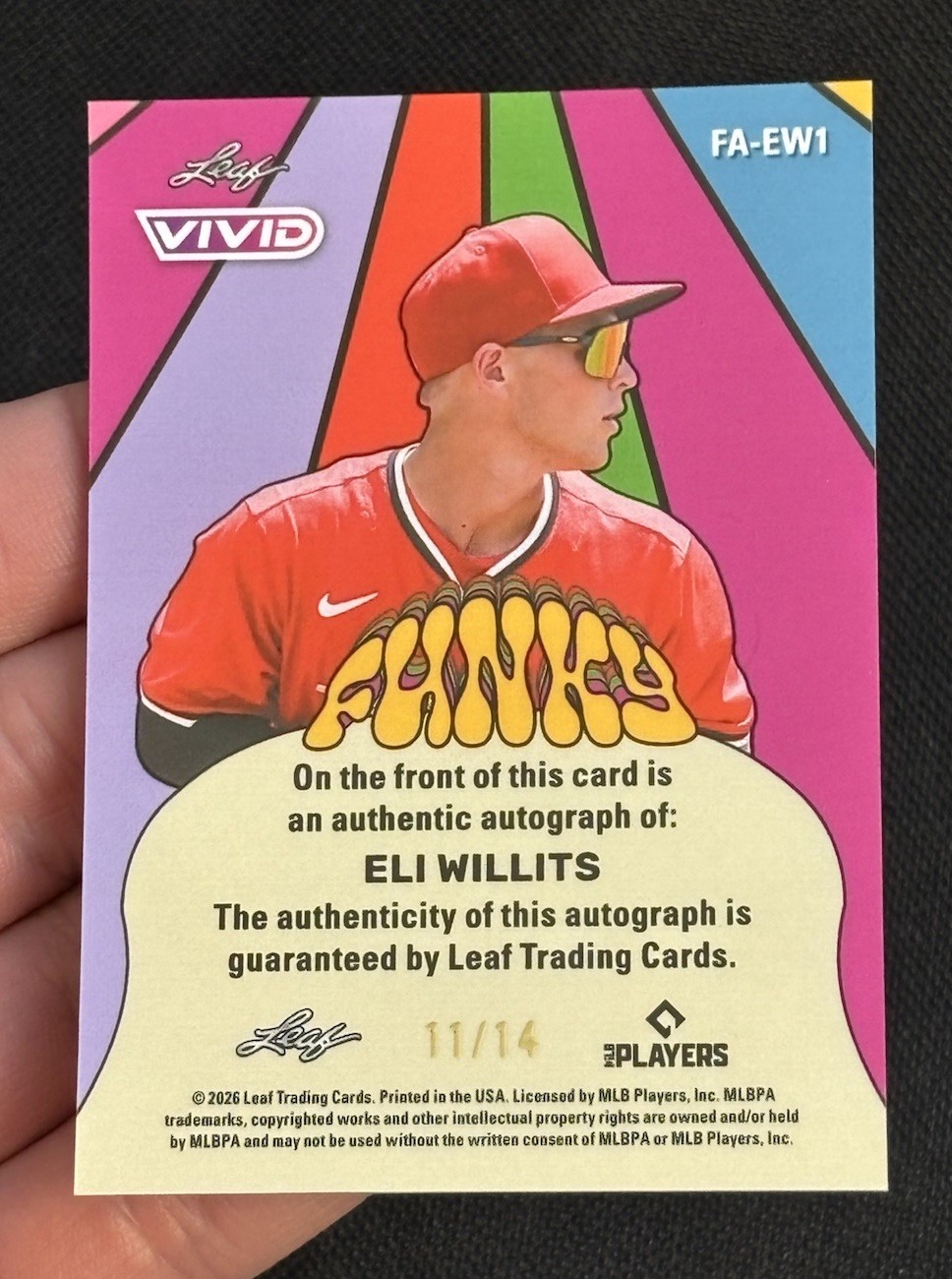 Eli Willits Auto /14 Funky – 2026 Leaf Vivid Baseball FA-EW1