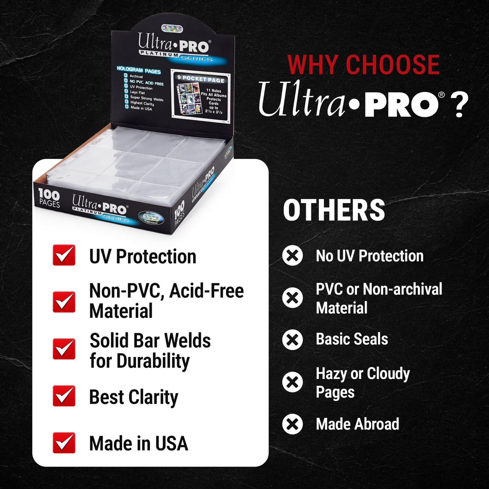 Ultra Pro Trading Card 100 count Box, Platinum Series 100ct. 9-pocket Pages