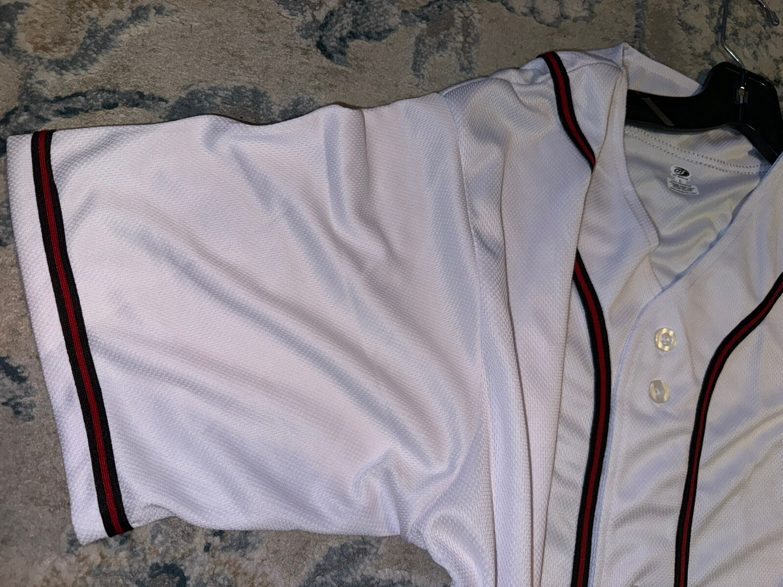 OT Sports Mens White and Red/Black Stripes Button Up Baseball Jersey Size XXL