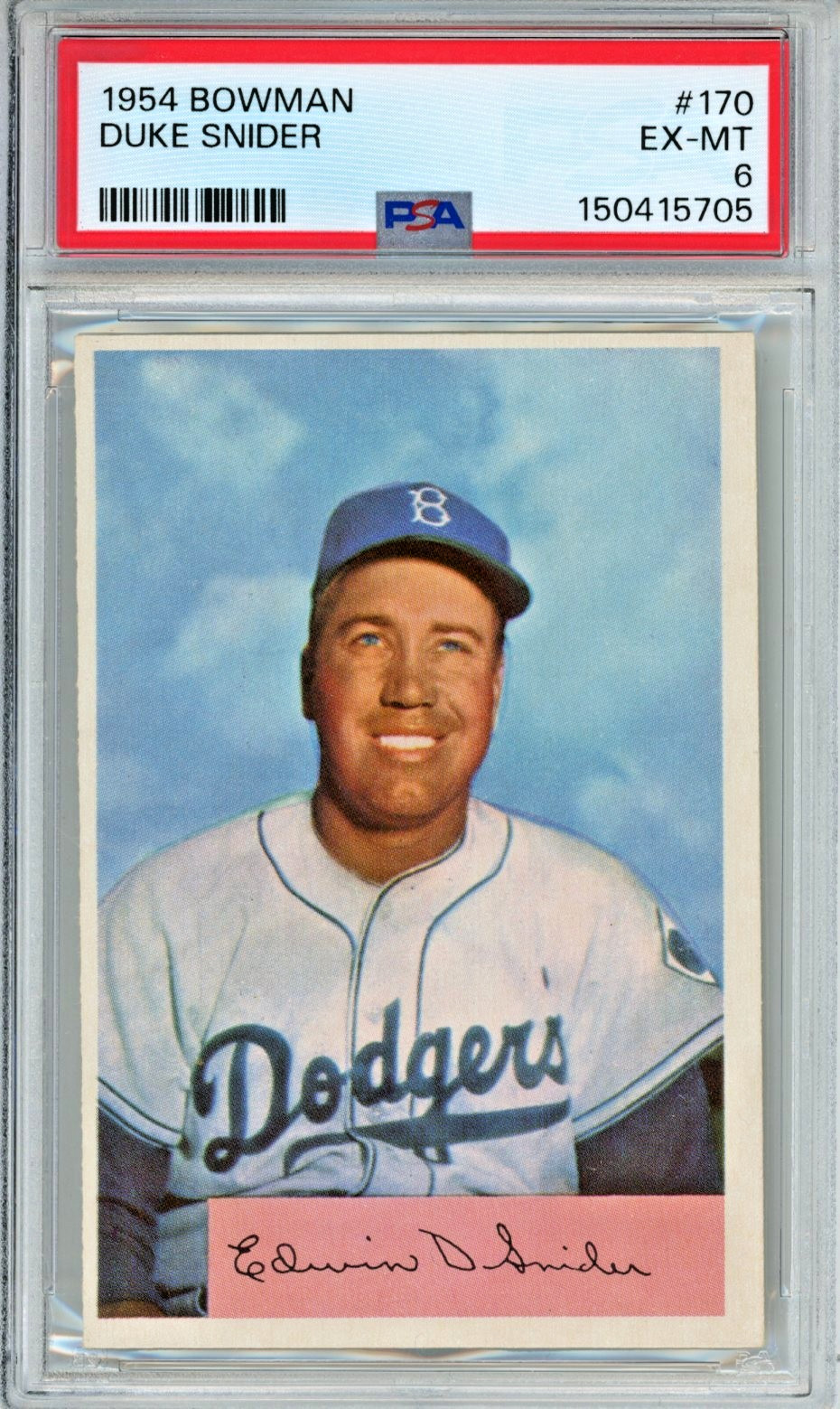 1954 Bowman Duke Snider baseball card, graded EX-MT 6, #170 in the set HOF