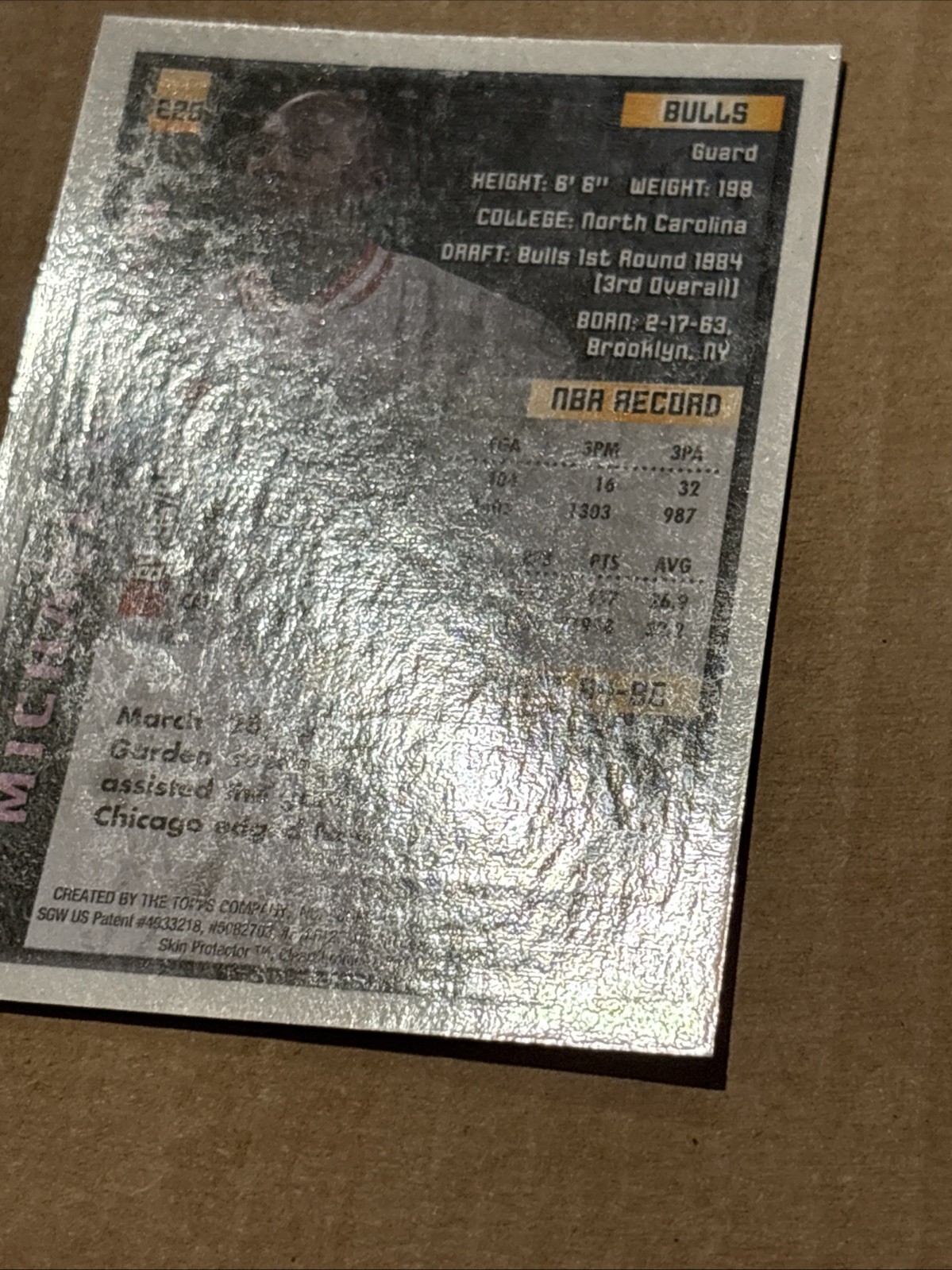 1995-96 Topps Finest Michael Jordan #229 w/ Protective Coating Chicago Bulls