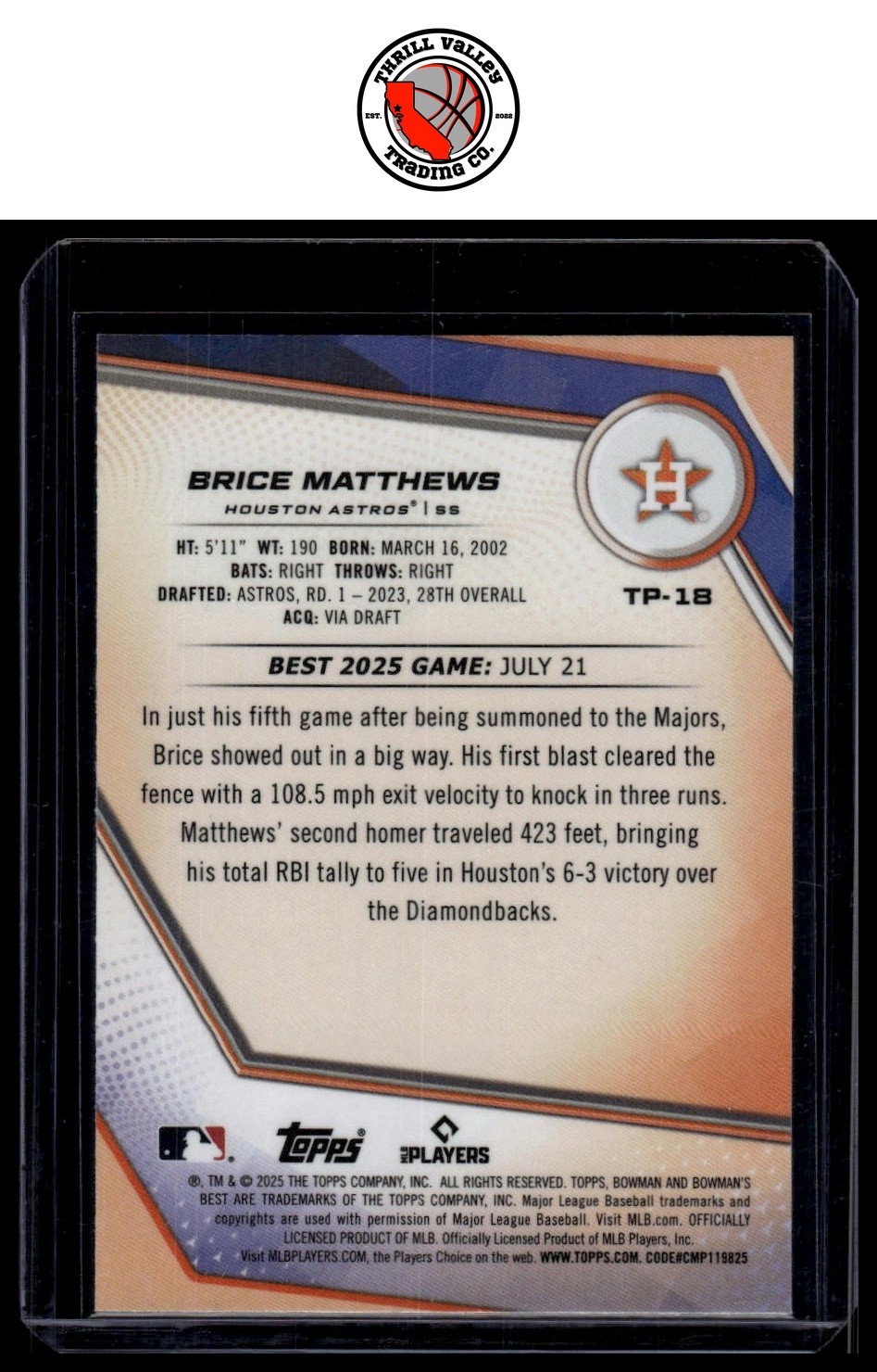2025 Bowman’s Best #TP-18 Lazer /350 Brice Matthews GET EVERY 4TH FREE