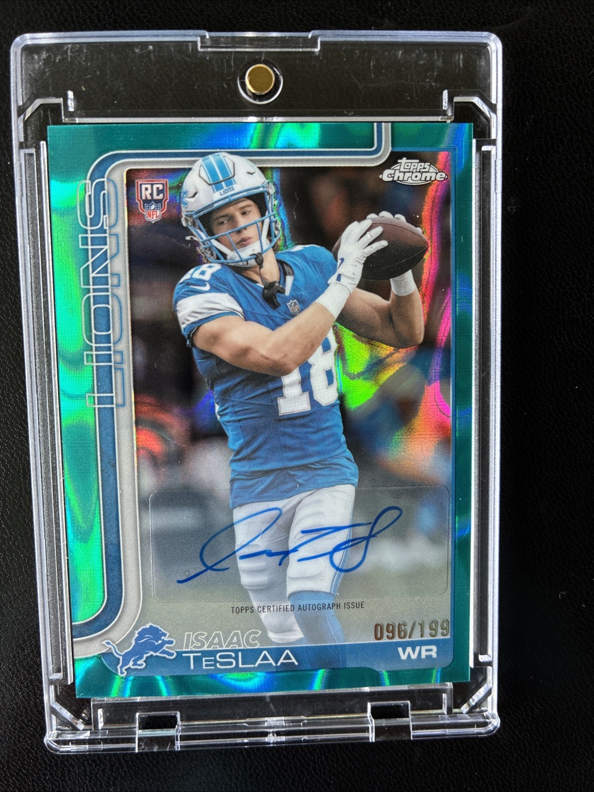 2025 Topps Chrome – Rookie Auto Isaac TeSlaa Aqua Lava Refractor /199 (AU, RC)