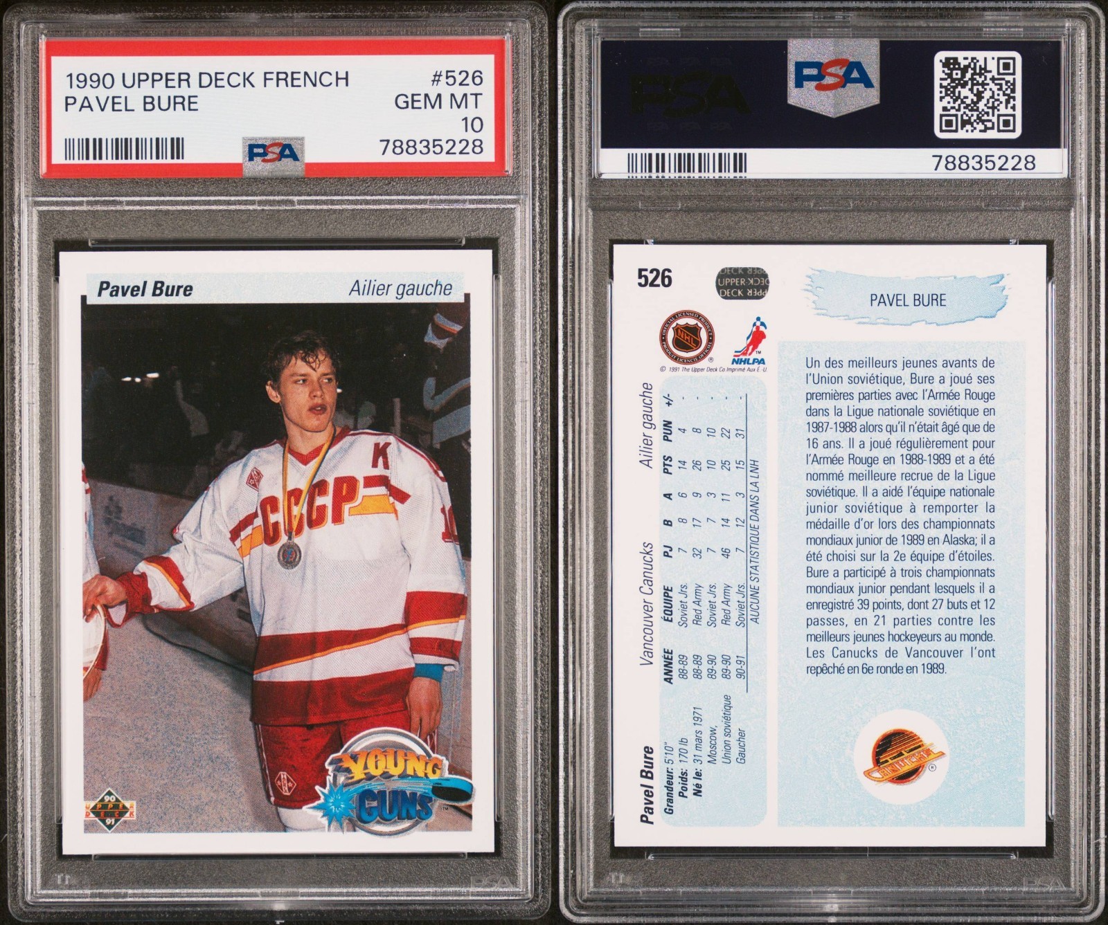 1990-91 Upper Deck FRENCH Young Guns #526 Pavel Bure RC ROOKIE PSA 10 GEM MINT