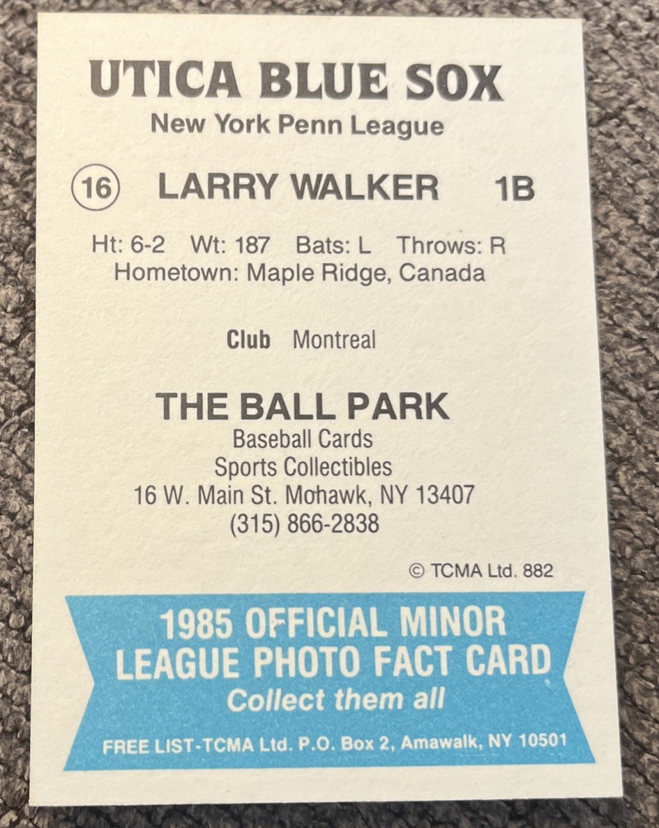 Larry Walker 1985 TCMA Minor League Utica RC CLEAN SHARP See Pics Multiples