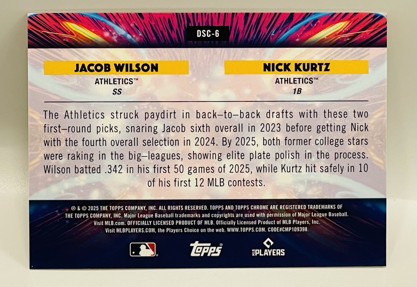 Nick Kurtz & Jacob Wilson RC *16/50* 2025 Topps Chrome Cosmic Gold Athletics MLB
