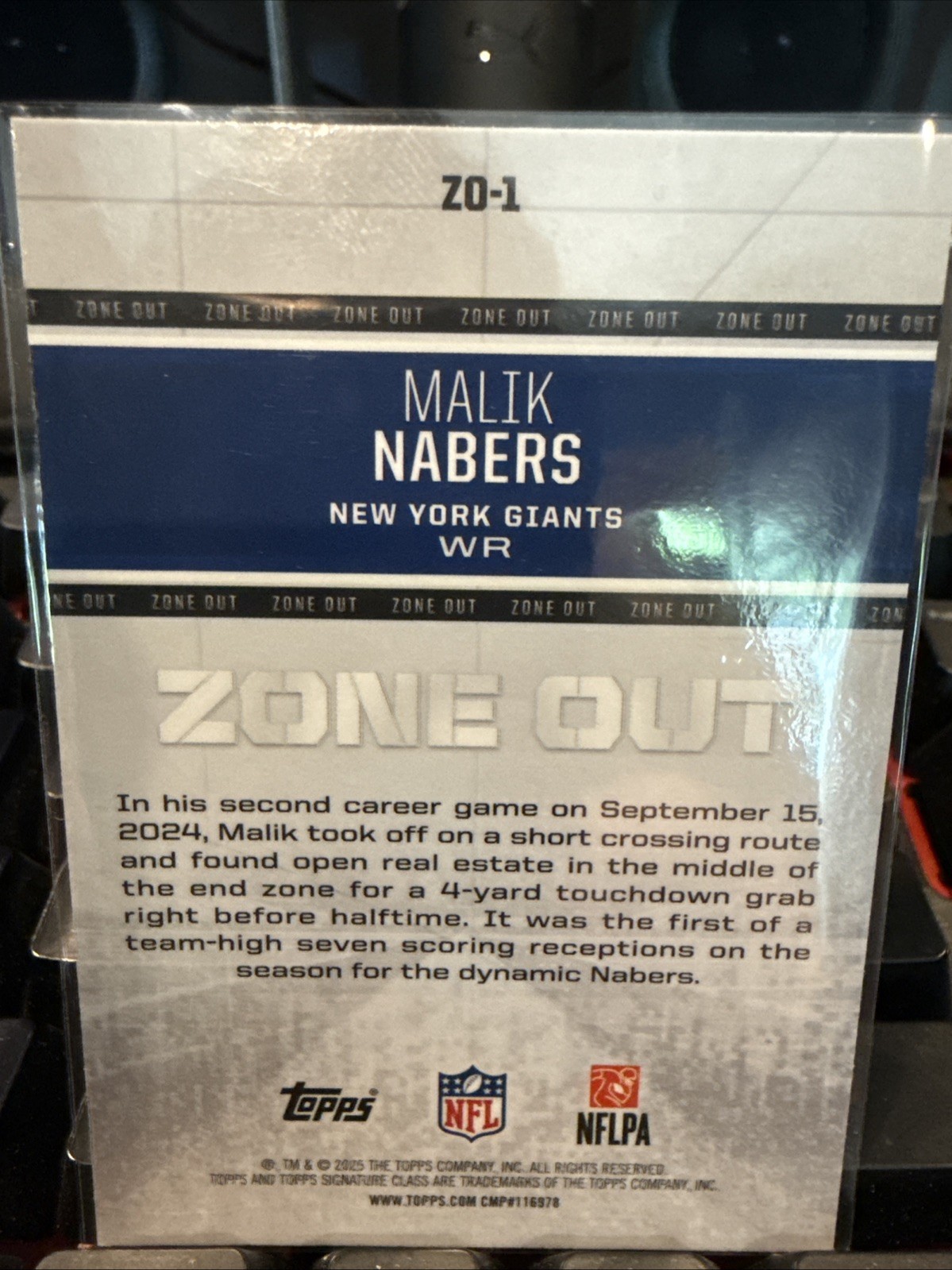 Topps Signature Class 2025 Zone Out Malik Nabers Giants Total Yards #ZO-1
