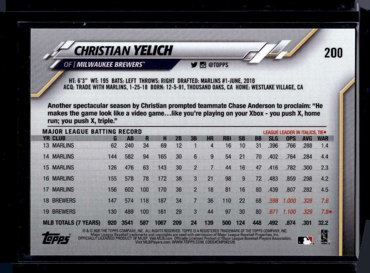 2020 Topps On Demand 3D #200 Christian Yelich PR 750 (Qty)