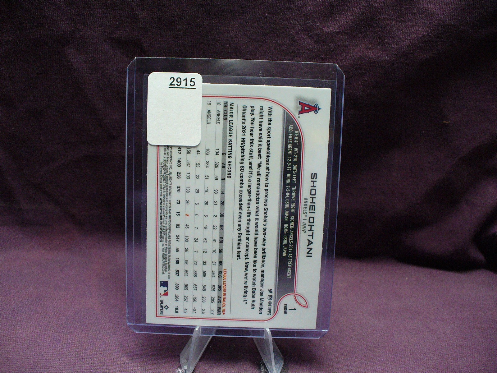 SHOHEI OHTANI 2022 Topps Chrome Sonic #1 Black/White Raywave FREE Mag Holder