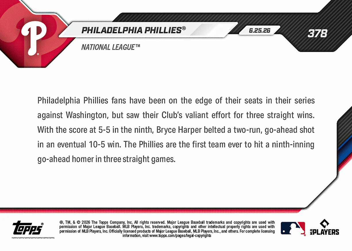 Philadelphia Phillies 2026 MLB TOPPS NOW 378 nationals comeback series PRESALE
