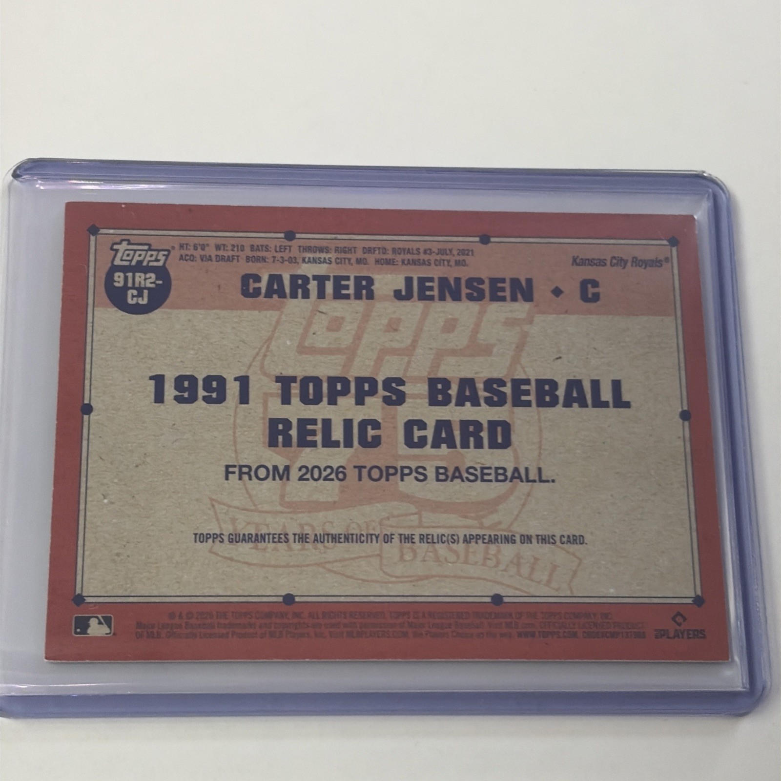 2026 Topps Series 2- Carter Jensen #/99 Green Parallel Relic (RC)