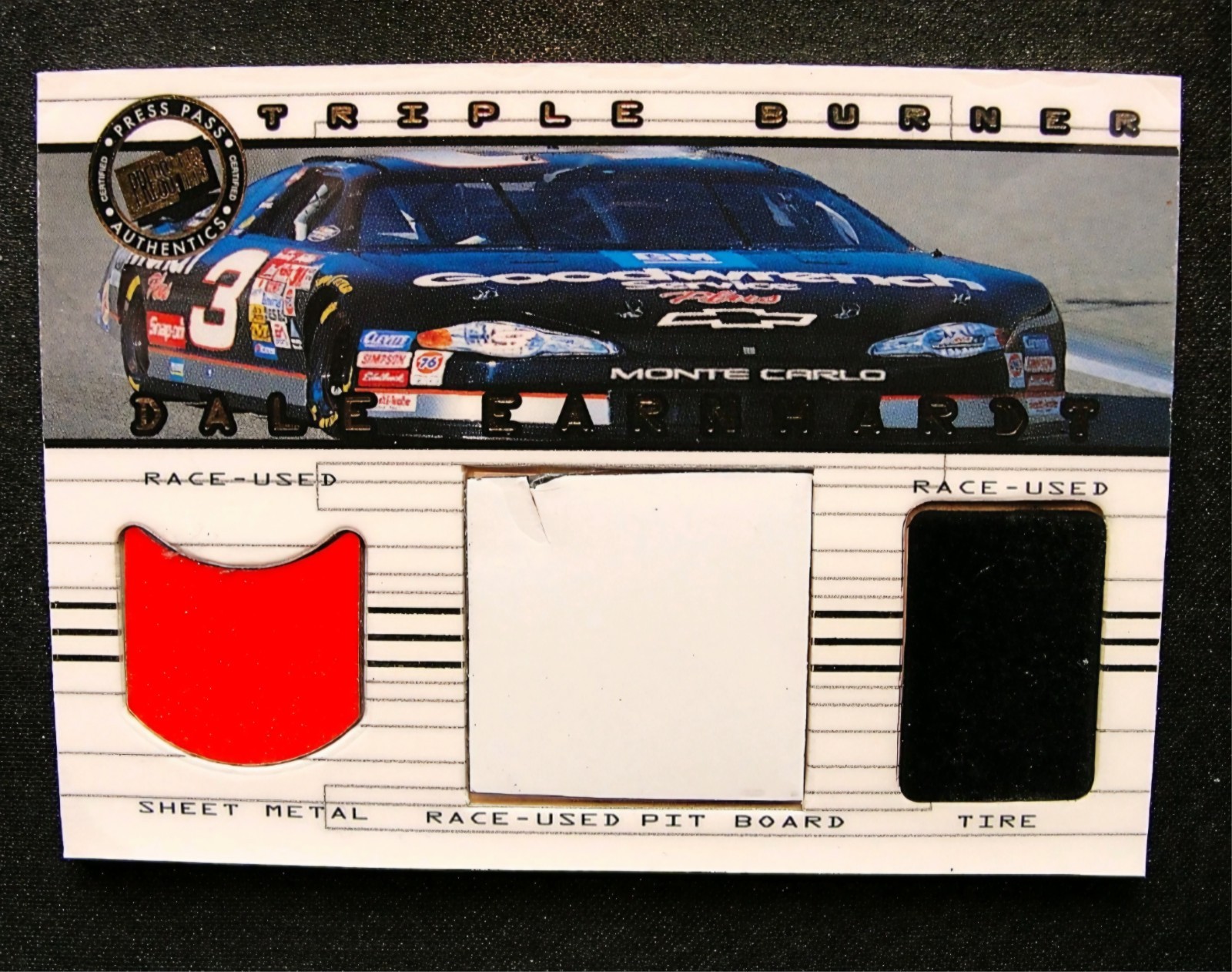 2001 Press Pass Earnhardt Sr Triple Burner Race Used Sheet Metal Pit Board Tire