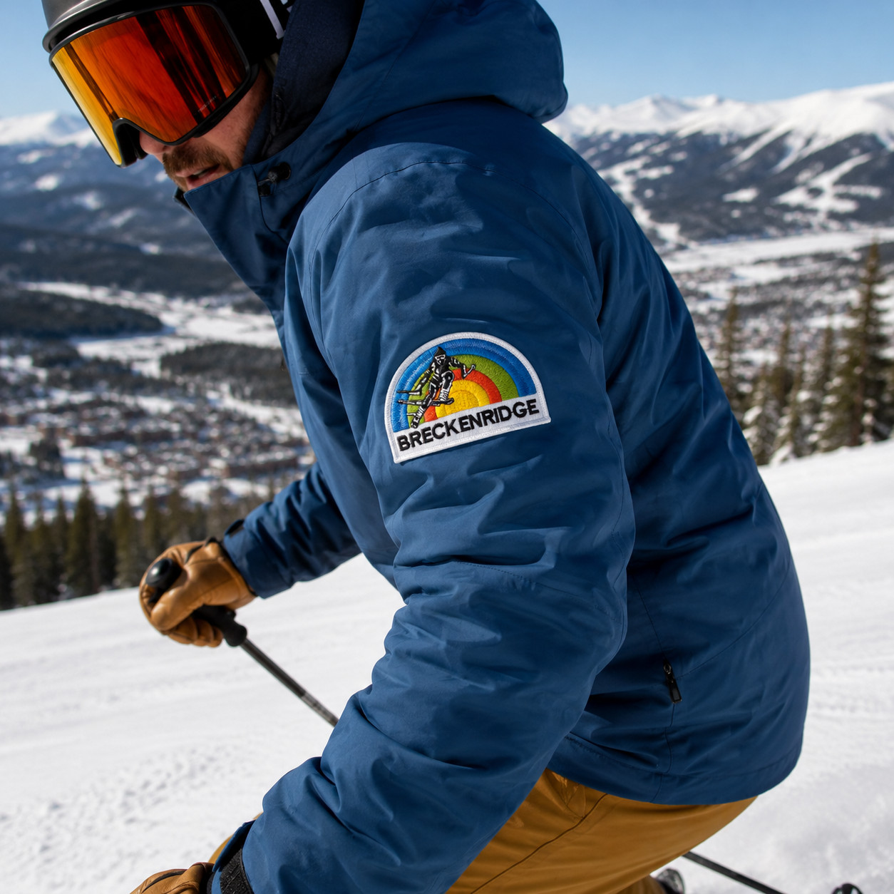 Breckenridge Colorado Ski Retro Iron-On Patch 3.75×2.5 Inch Rainbow Skier Design