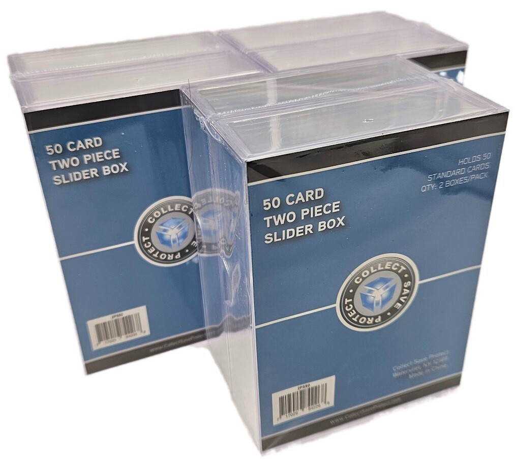 (6 Boxes) CSP 2-Piece Slider Card Storage Box (50 Card Size) Stackable Plastic