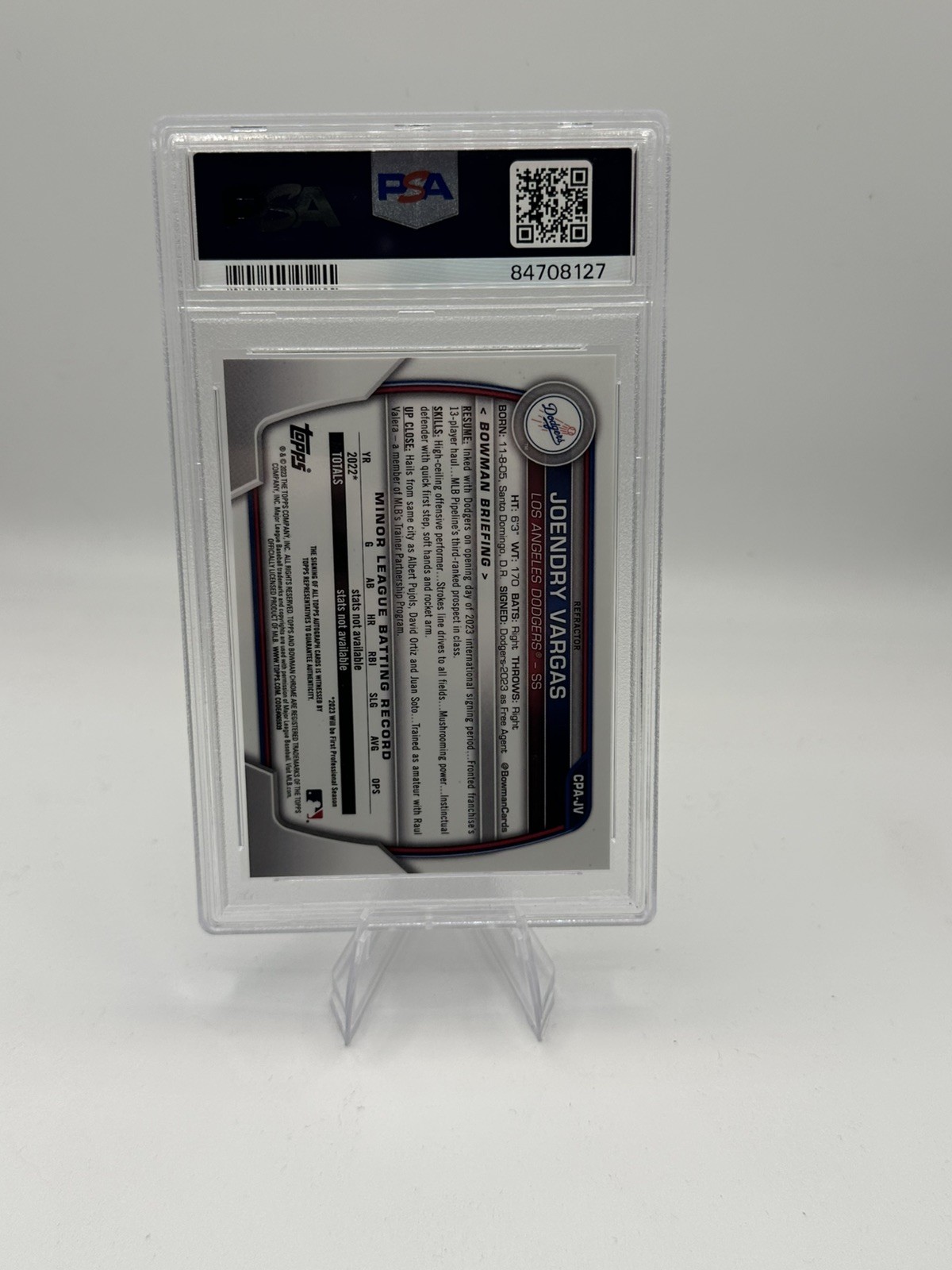 2023 Bowman Chrome Prospect Auto Refractor CPAJV Joendry Vargas /499 Auto PSA 10
