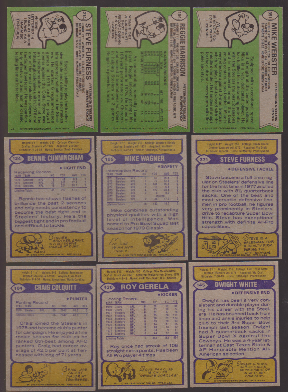 1978-1979 Topps Pittsburgh Steelers Football Card Lot (9) Mike Webster EX-EXMT