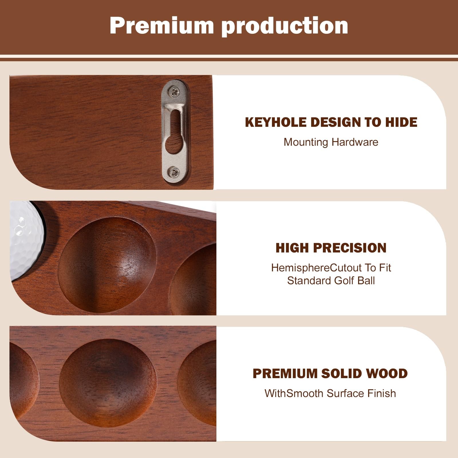 2-Pack Wooden Golf Ball Display Case & Holder – Wall Mount/Tabletop Walnut
