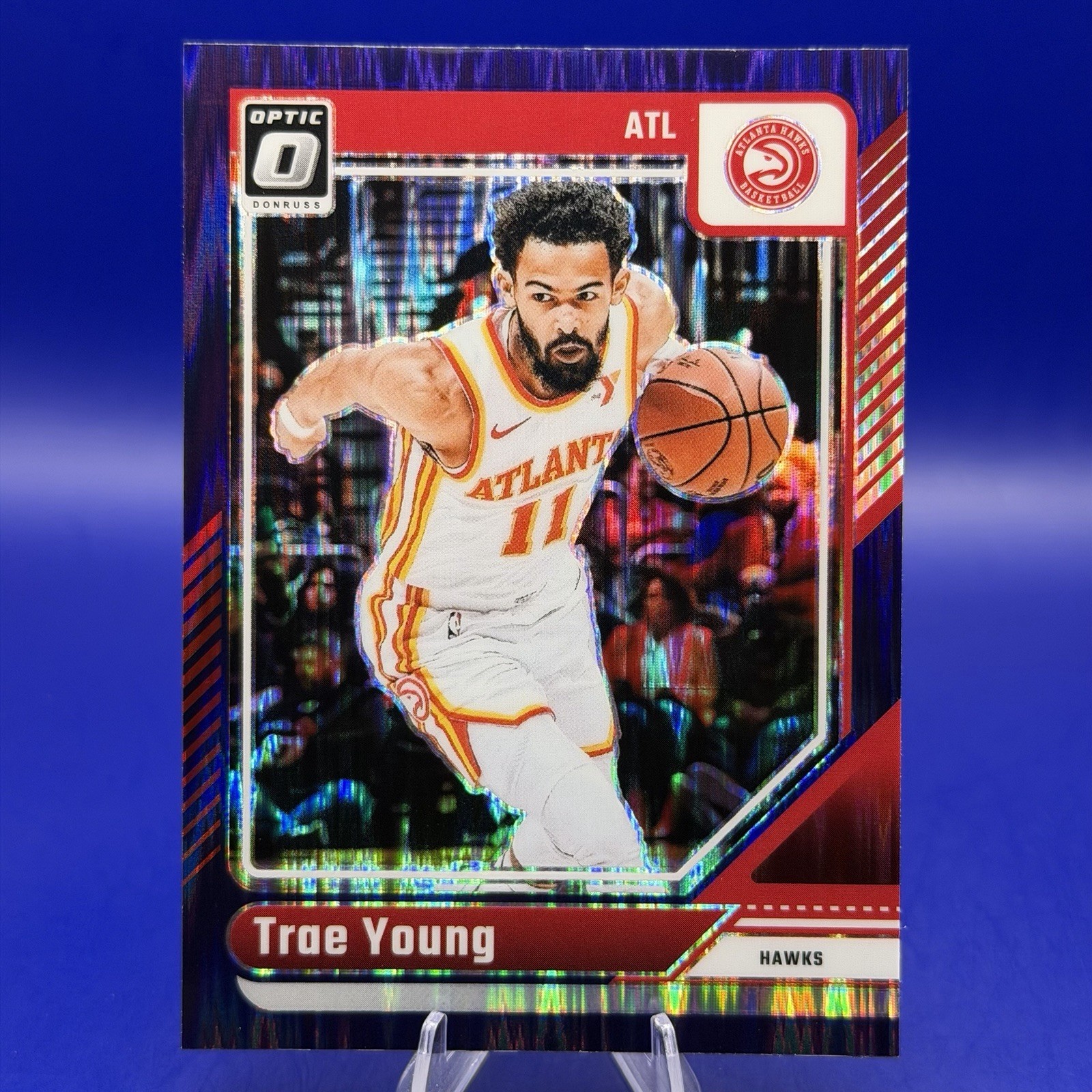 2024-25 Panini Donruss Optic Basketball Trae Young Purple Shock Prizm #186 Hawks