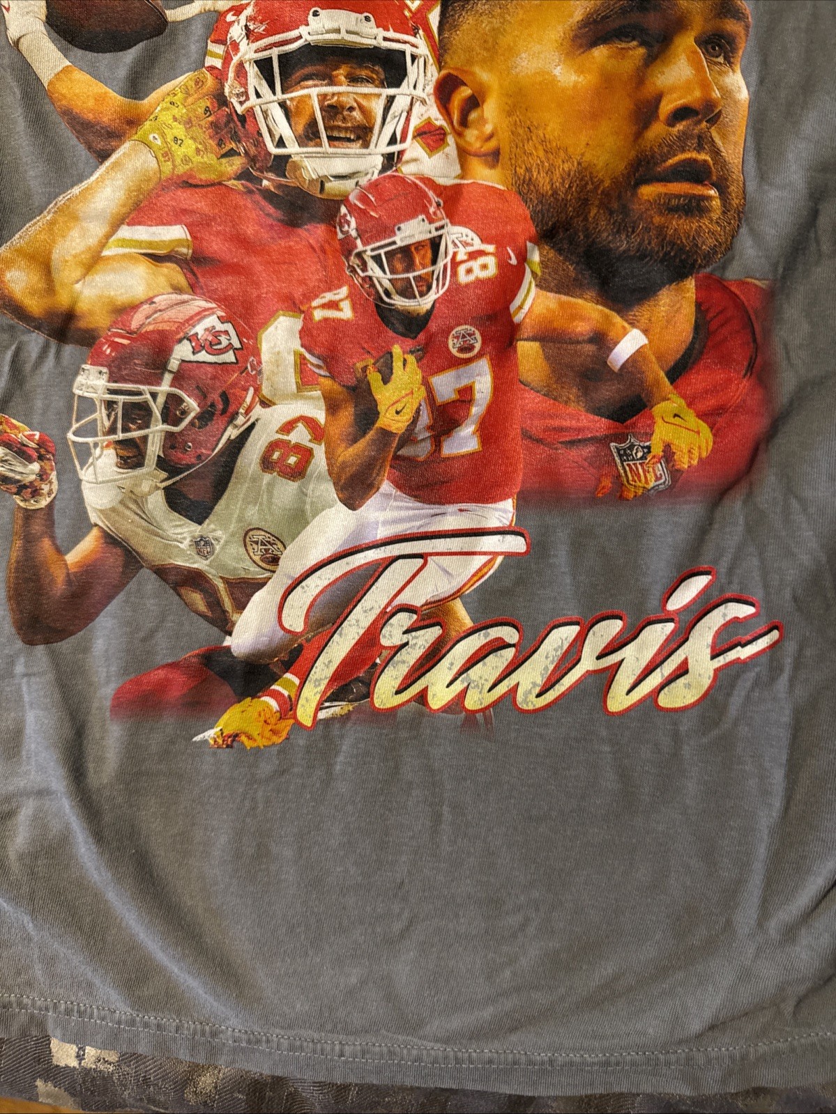 Travis Kelce Kansas City Chiefs Comfort Colors Gray Player Collage Shirt Medium