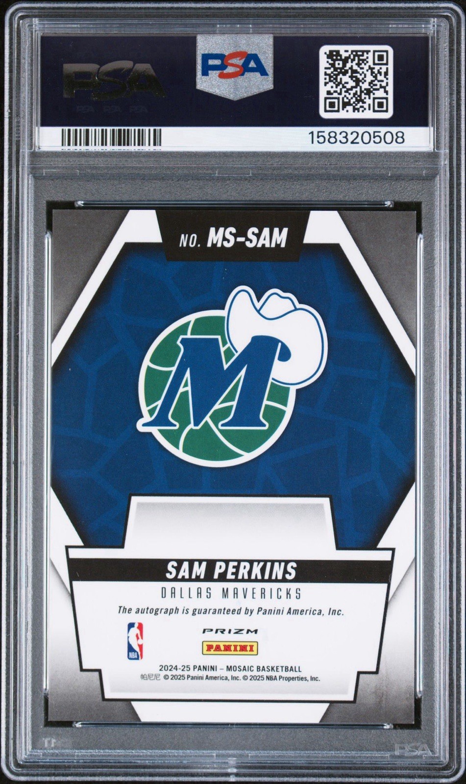 2024-25 Panini Mosaic Sam Perkins Scripts Green Ice Auto PSA 9 / Auto 10