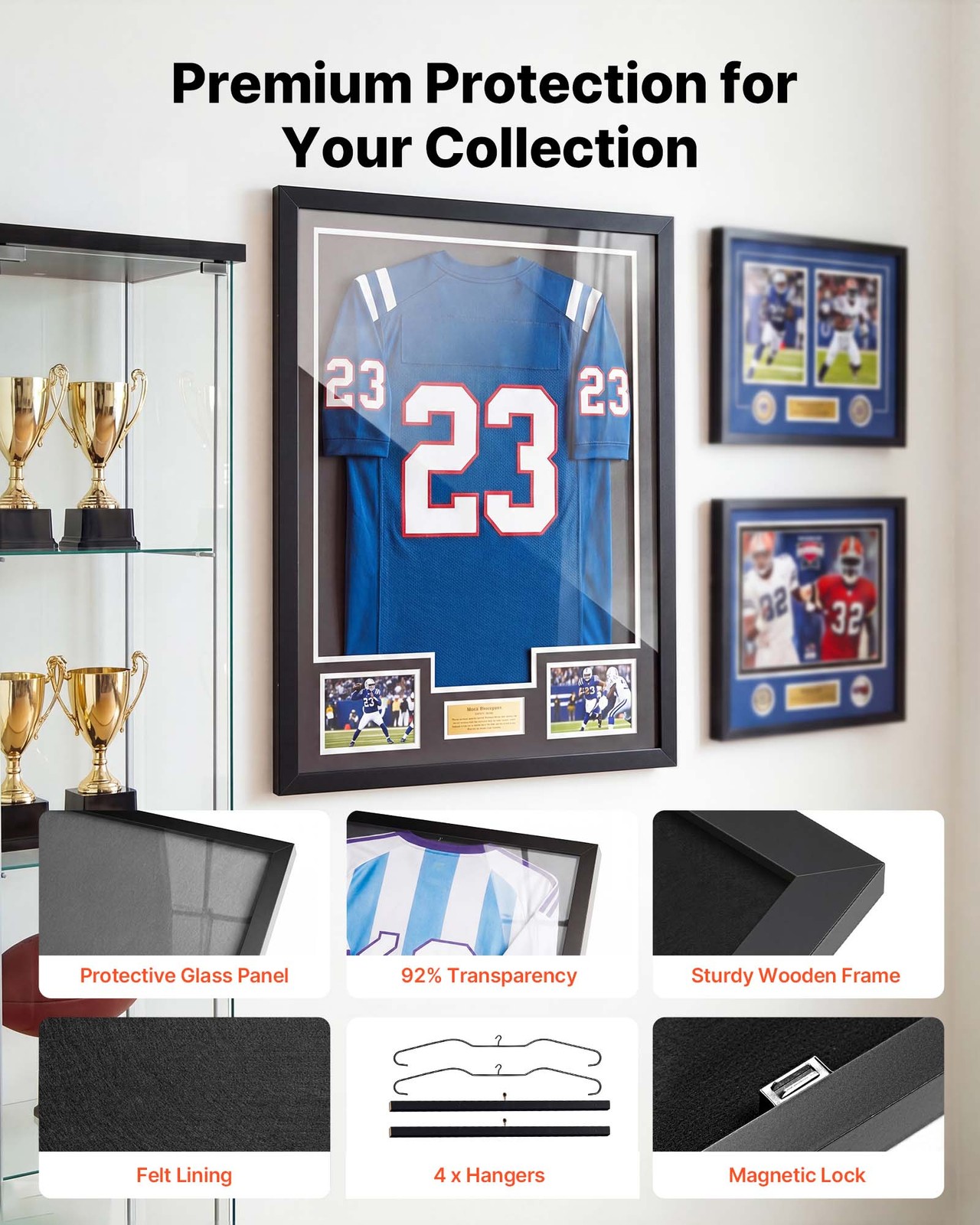VEVOR Jersey Frame Display Case 31.3×23.2in Wood Sport Jersey Shadow Box 2 Pack