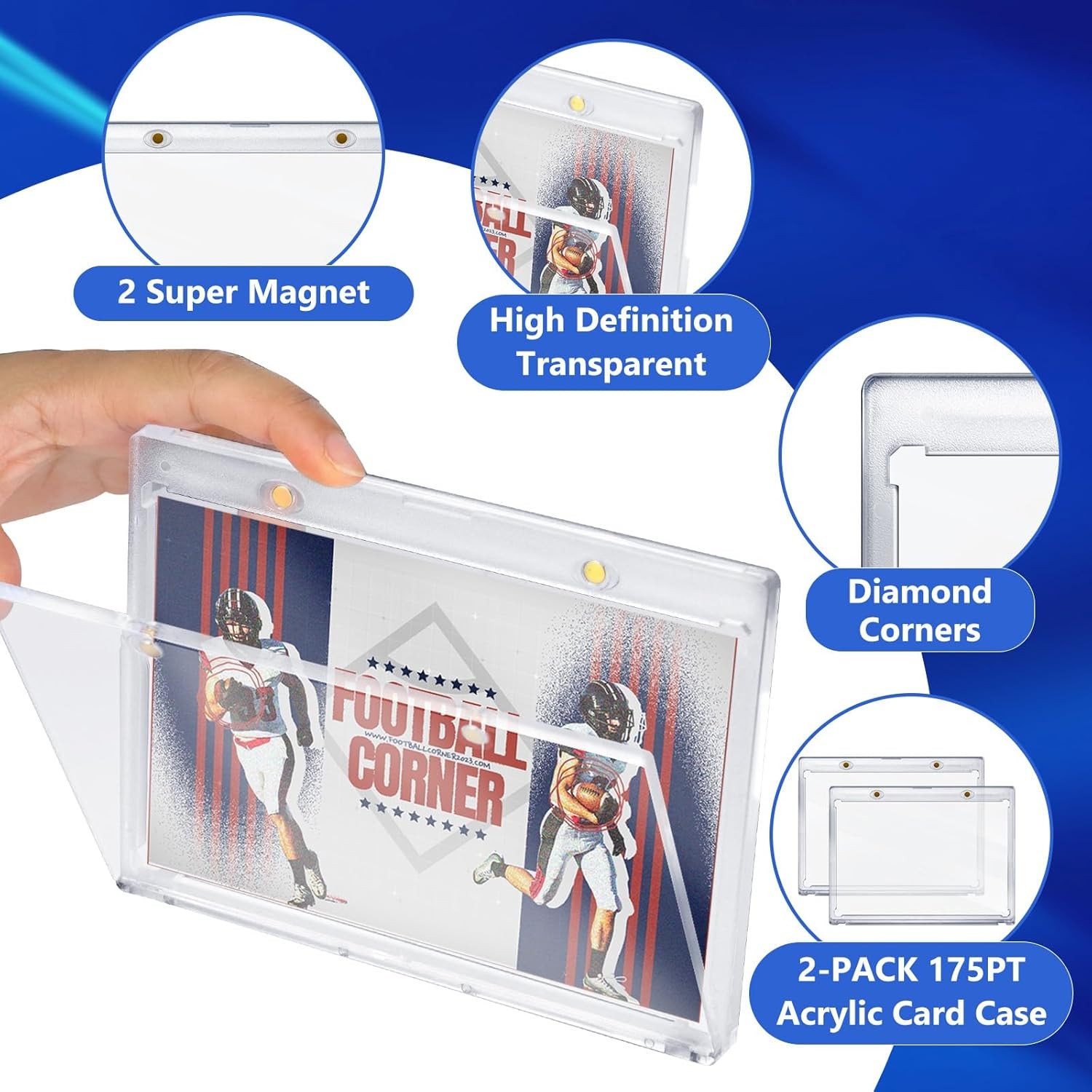 5 Pack 175pt Vertical Booklet Magnetic Card Holder, Acrylic One Touch Card Case