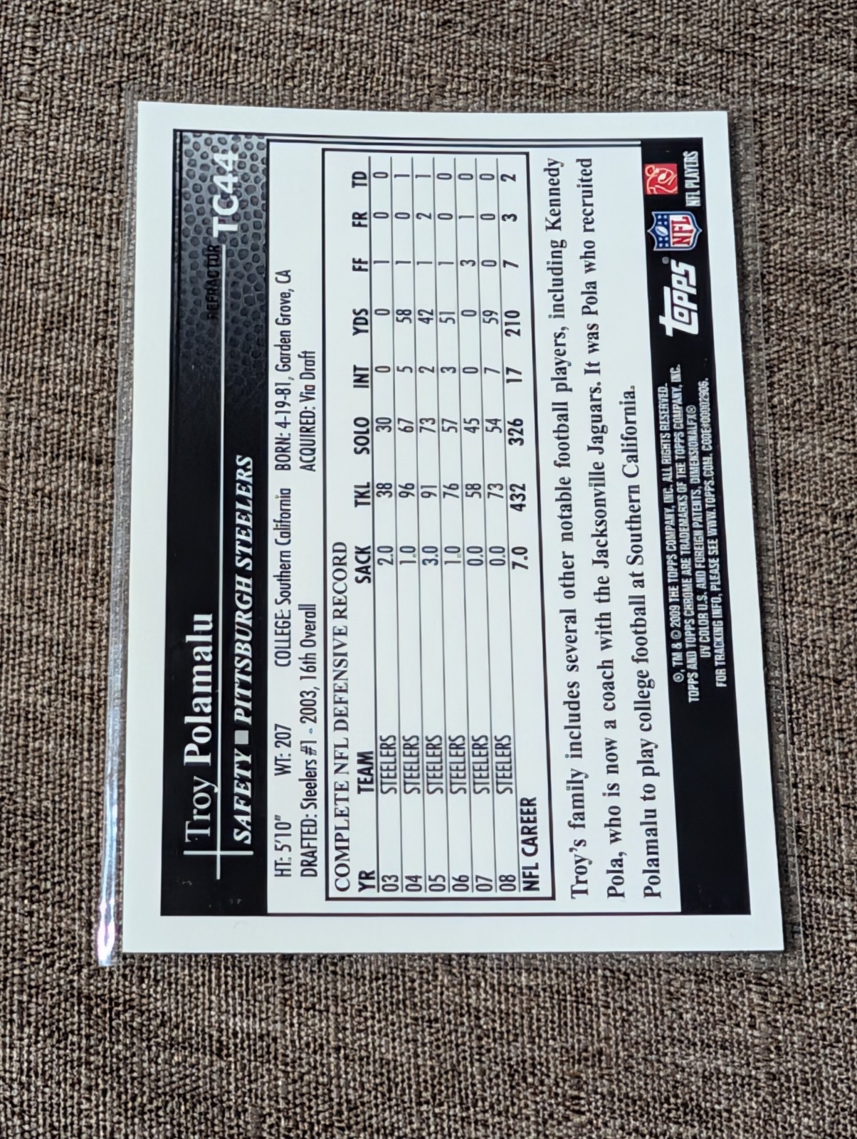 2009 Topps Chrome Troy Polamalu Refractor #TC44 Steelers