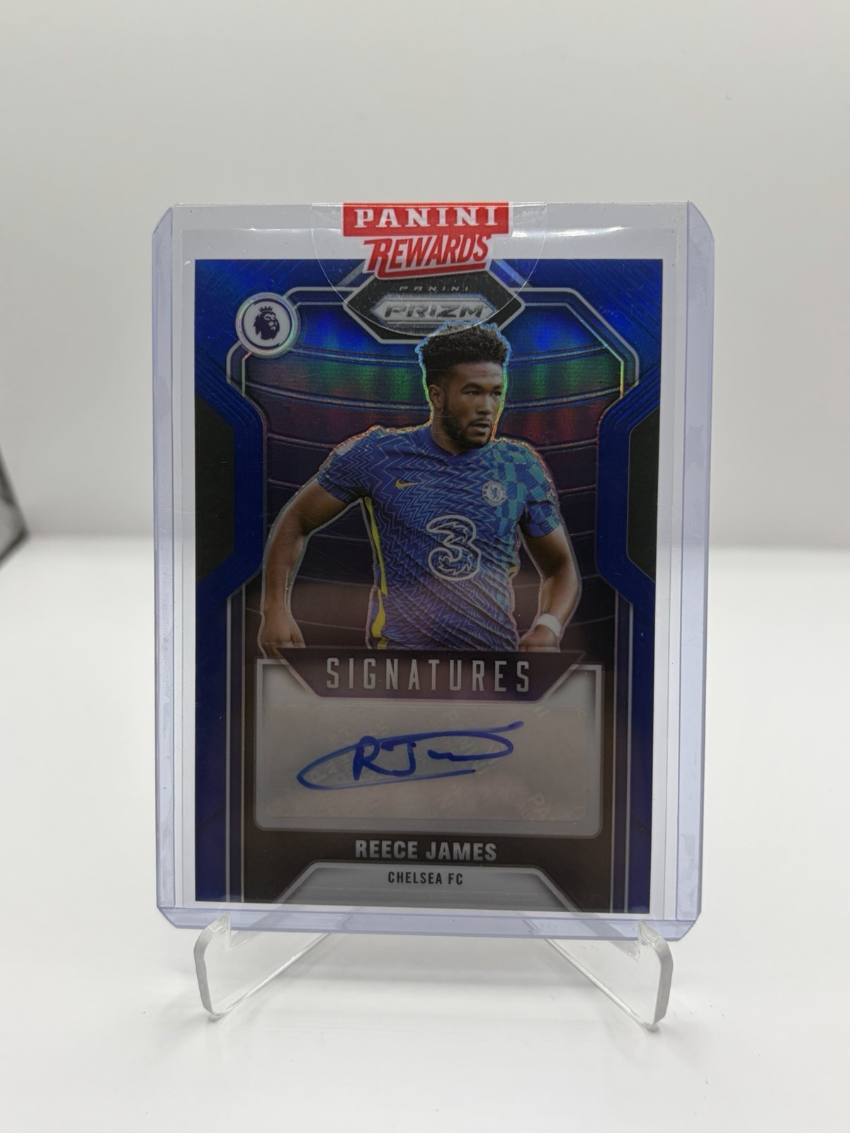 2021-22 Prizm Premier League Reece James Blue Prizm Signatures Auto #S-REJ