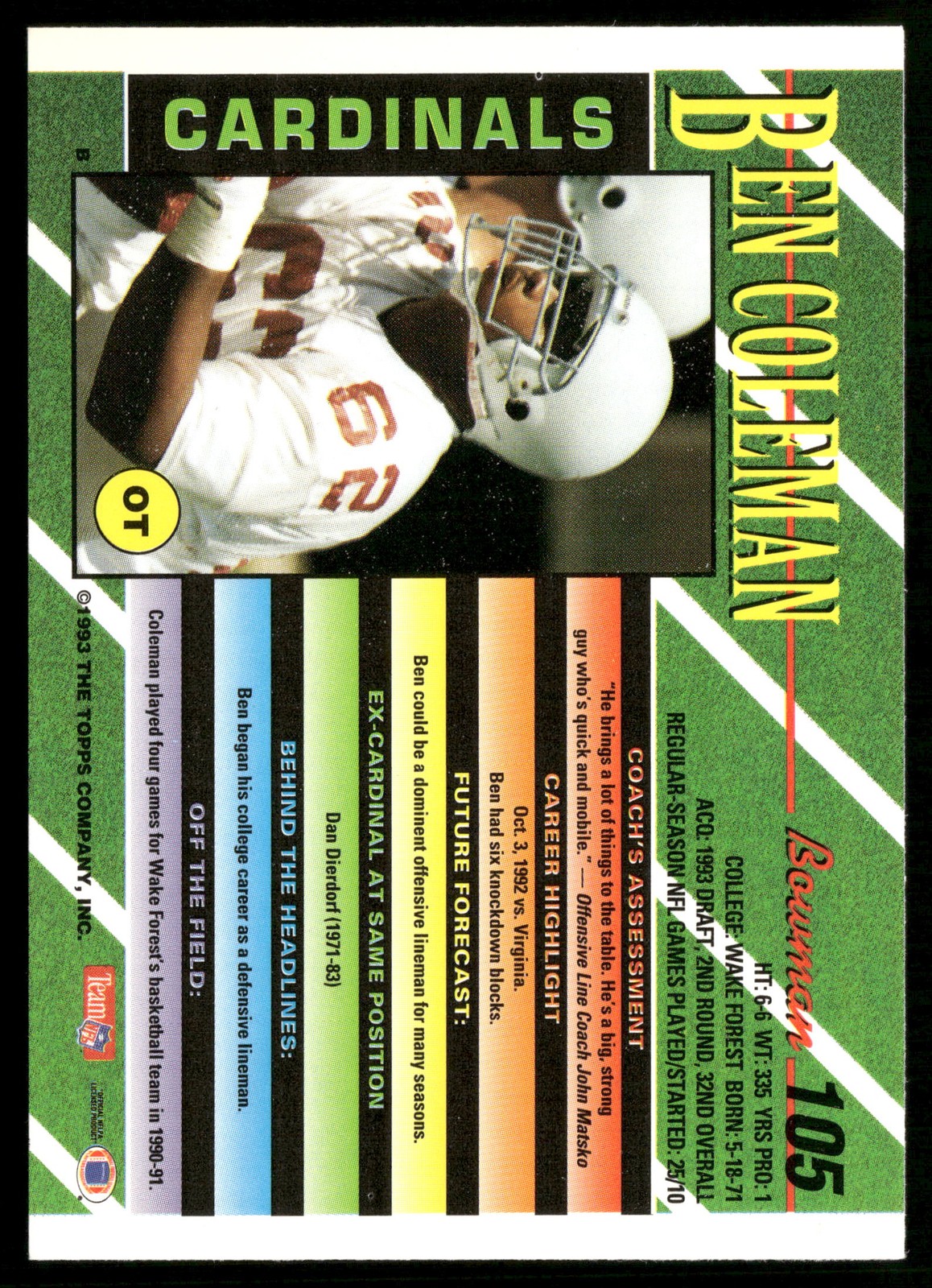 1993 Bowman #105 Ben Coleman
