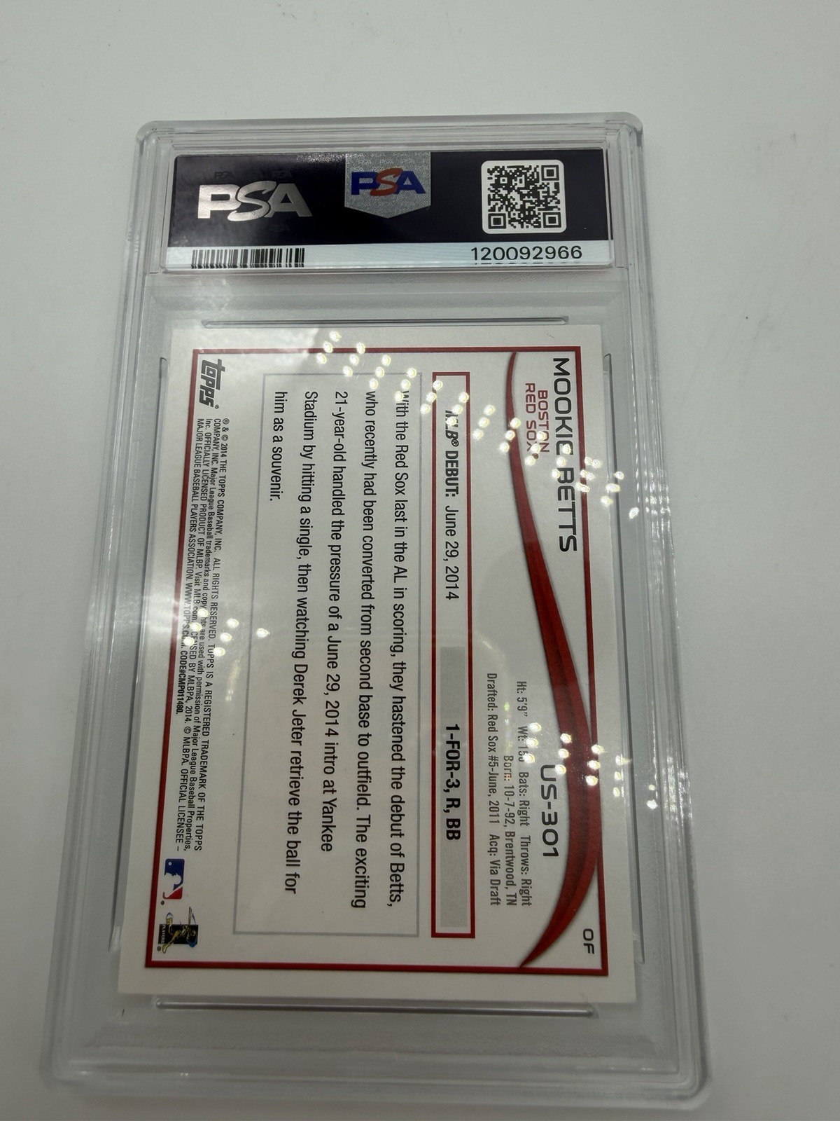 2014 TOPPS UPDATE #US301 MOOKIE BETTS RC RED SOX PSA 10 -B11