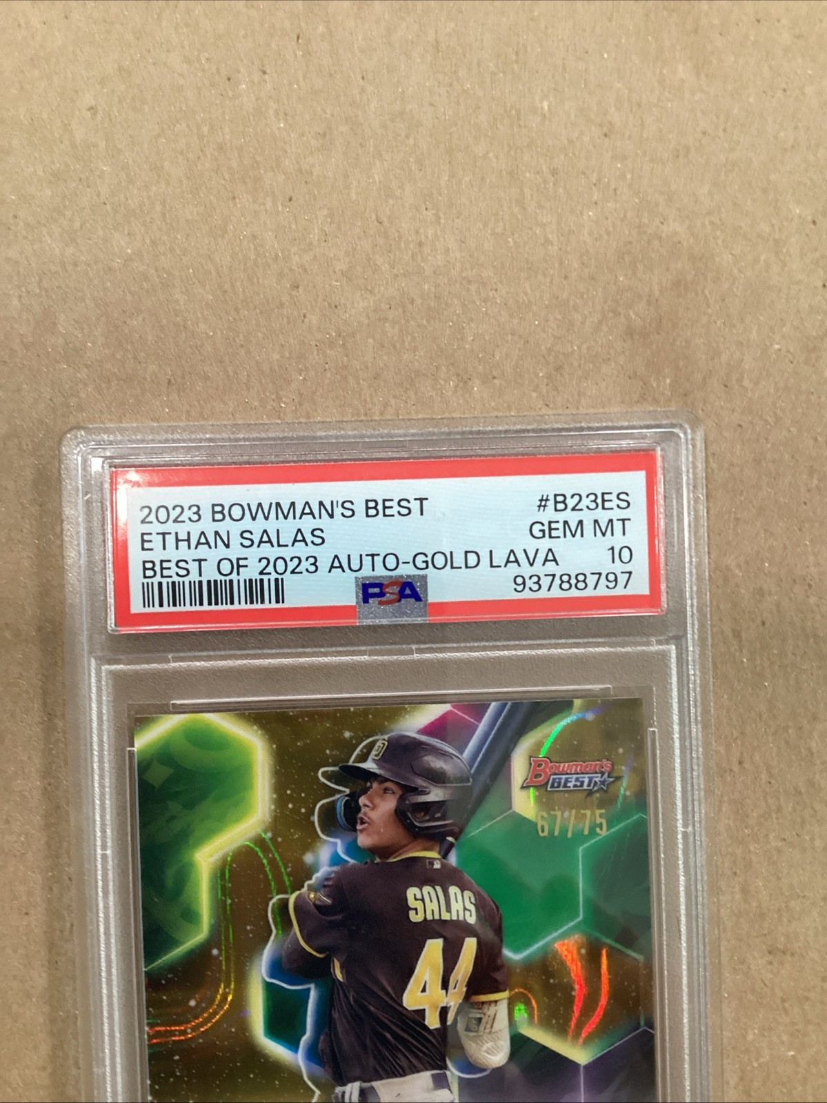 2023 Bowman’s Best Ethan Salas Auto Rookie RC #B23-ES PSA 10 Gold Lava /75