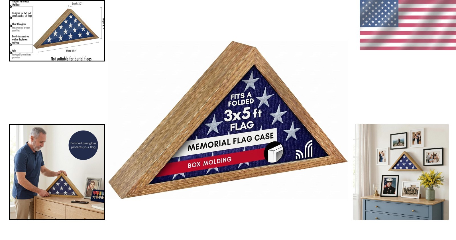Triangular Flag Display Box: Durable Barn Wood Frame for 3×5′ Ceremonial Flags