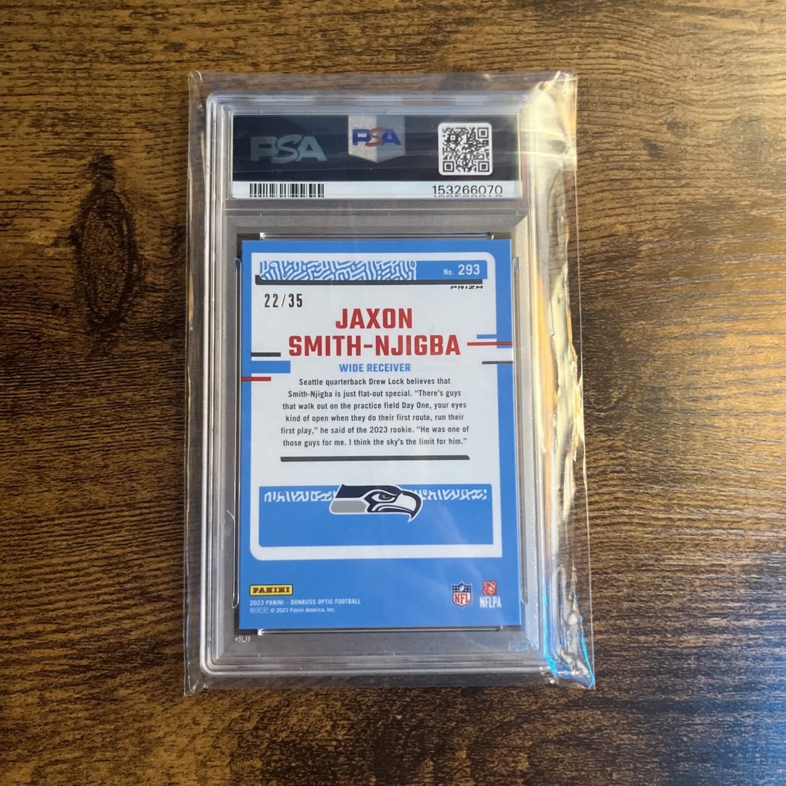 2023 Donruss Optic Jaxon Smith-Njigba Bronze Mojo Prizm RC 293 #d 22/35 PSA 9 A4