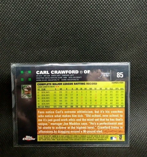 Carl Crawford 2007 Topps Chrome Blue Refractor #85 – Rare