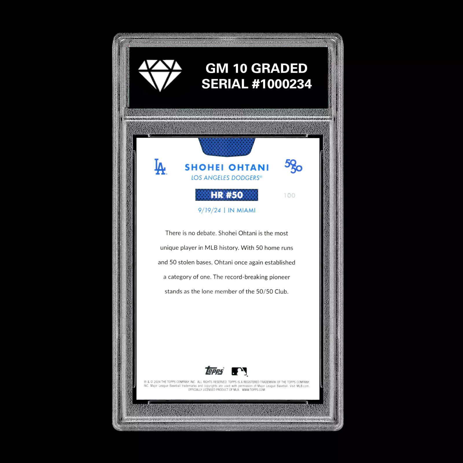 Graded 10 SHOHEI OHTANI HR #50 – 2024 Topps 50/50 Card #100 Dodgers MLB History