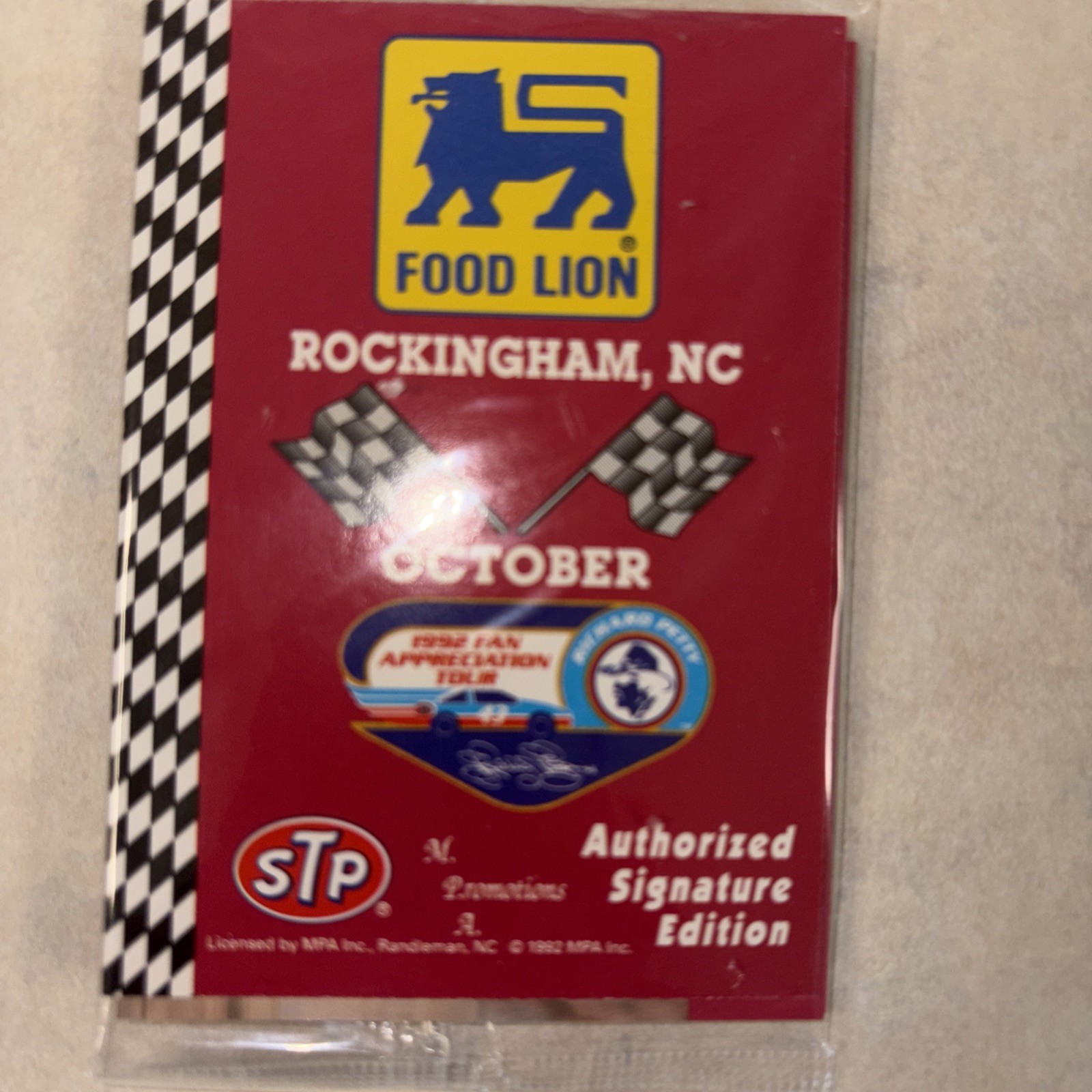 1992 Fan Appreciation Tour Card Food Lion Richard Petty #108 OCT. Rockingham, NC