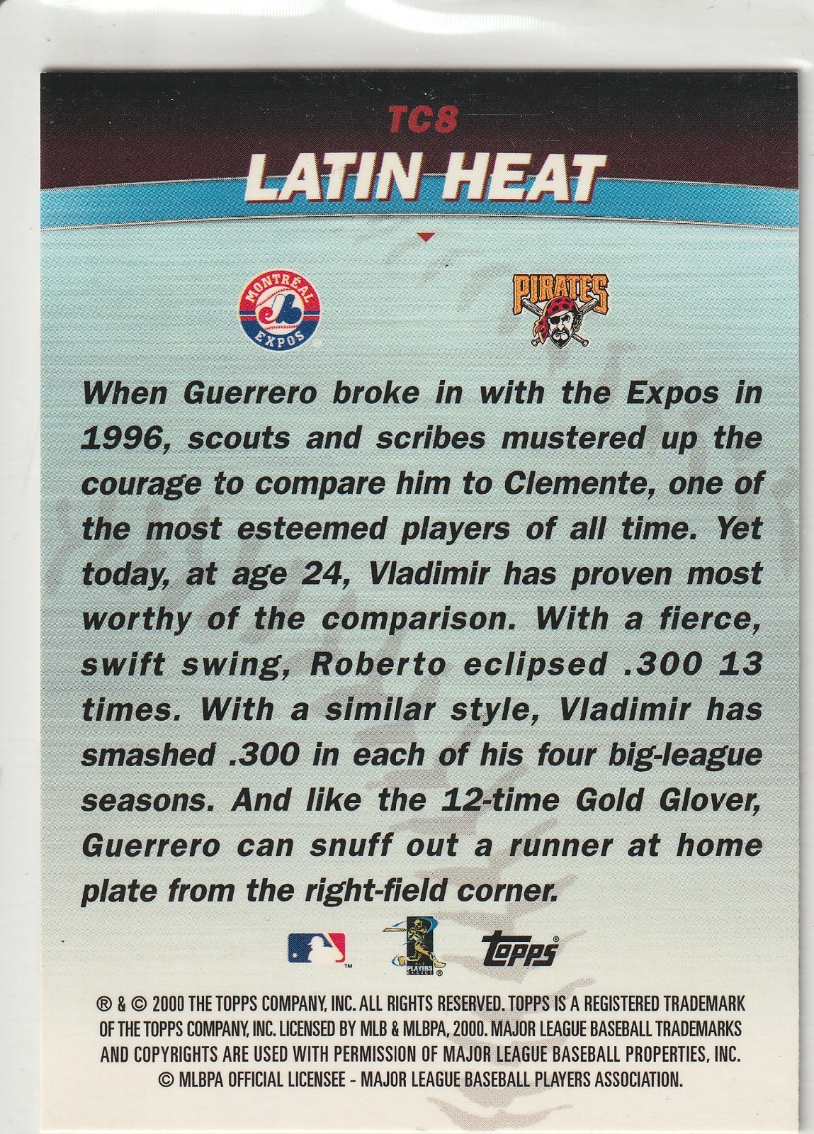 2001 Topps – Combos Vladimir Guerrero, Roberto Clemente #TC8 “Latin Heat”