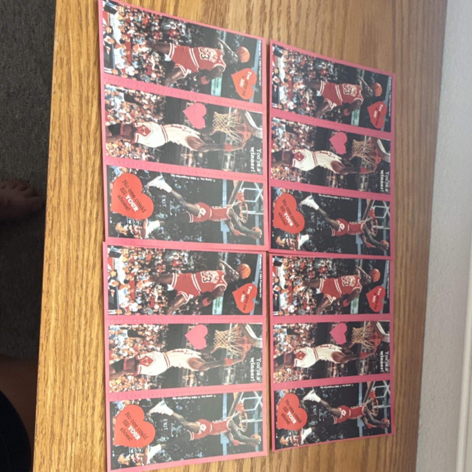 1991 CLEO MICHAEL JORDAN VALENTINES CARDS, LOT OF (4) SHEETS