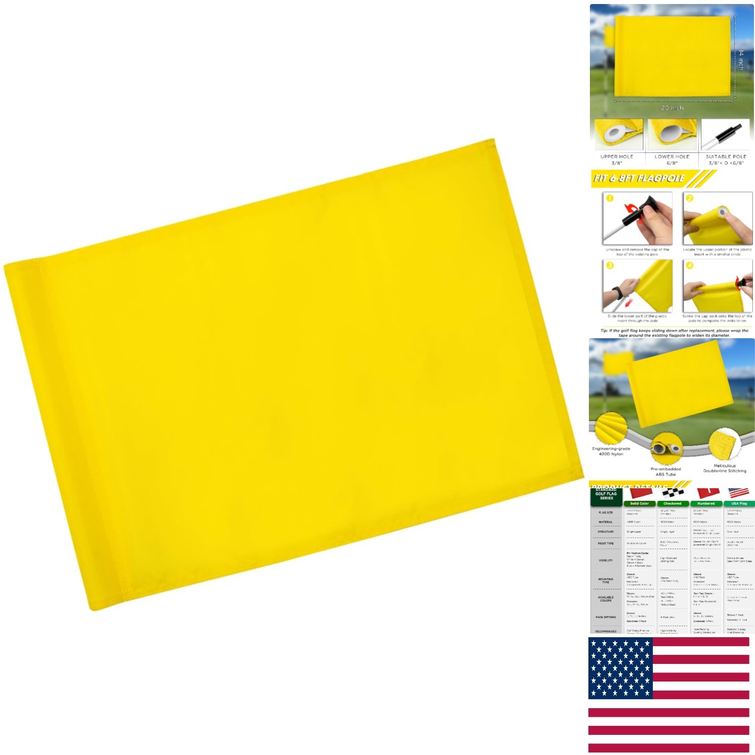 Lightweight 420D Nylon Golf Flag with Sleeve – 20″L x 14″H for Easy Setup