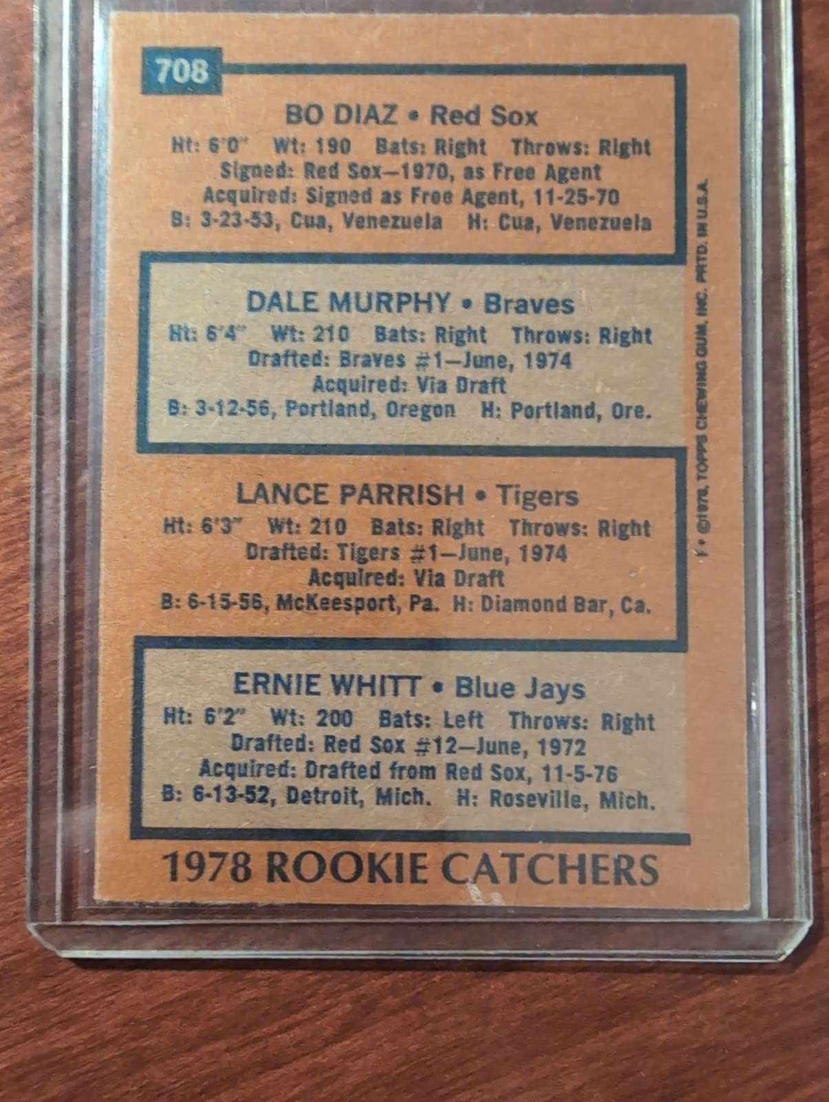 1978 Topps – Rookie Catchers Dale Murphy, Lance Parrish, Ernie Whitt #708 (RC)