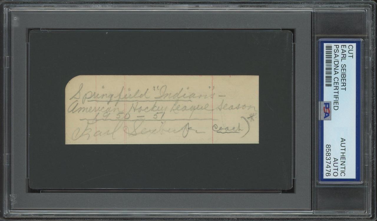 EARL SEIBERT (1910-1990) autograph cut Rangers & Blackhawks signed PSA/DNA HOF!