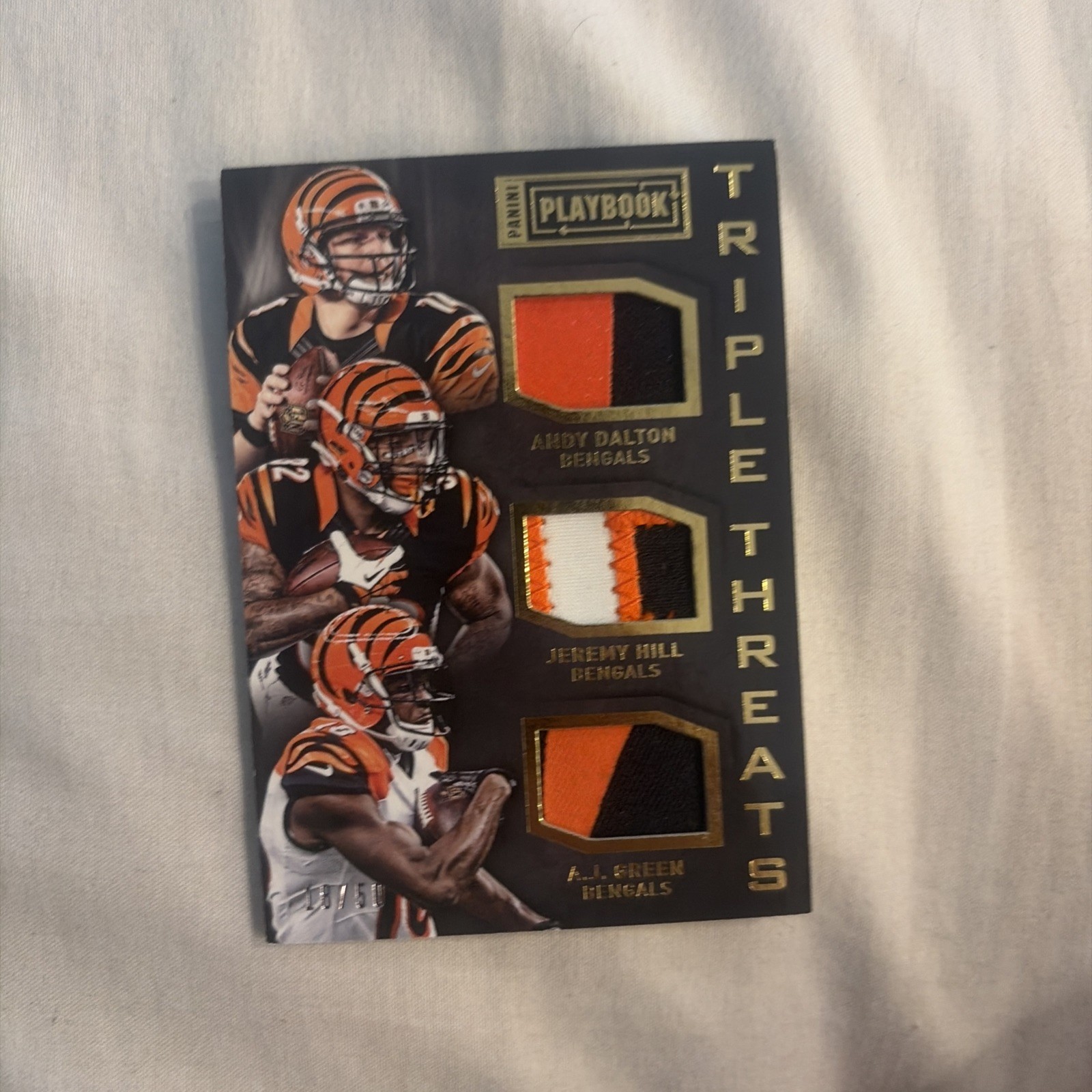 2015 Panini Playbook – Triple Threats A.J. Green, Andy Dalton, Jeremy Hill # /50