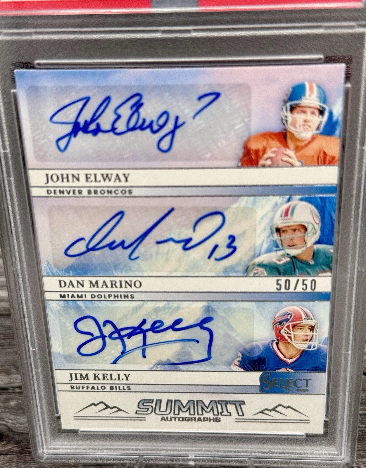 2025 Select Elway Marino Kelly Summit Triple Auto 50/50 PSA 8 HOF QB Class of 83