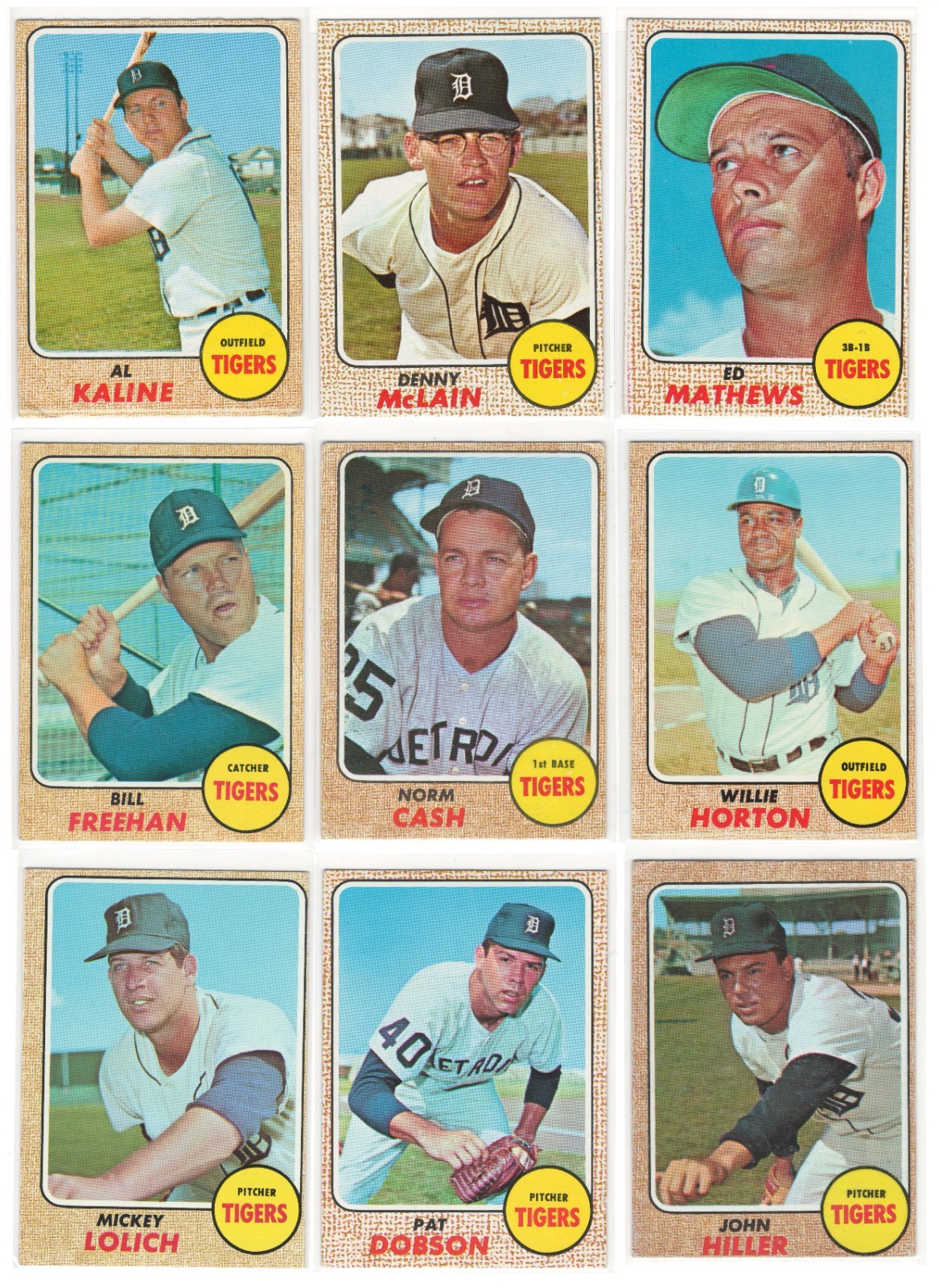 1968 Topps Detroit Tigers Partial Team Set (18 diff.) Al Kaline Denny McLain +16