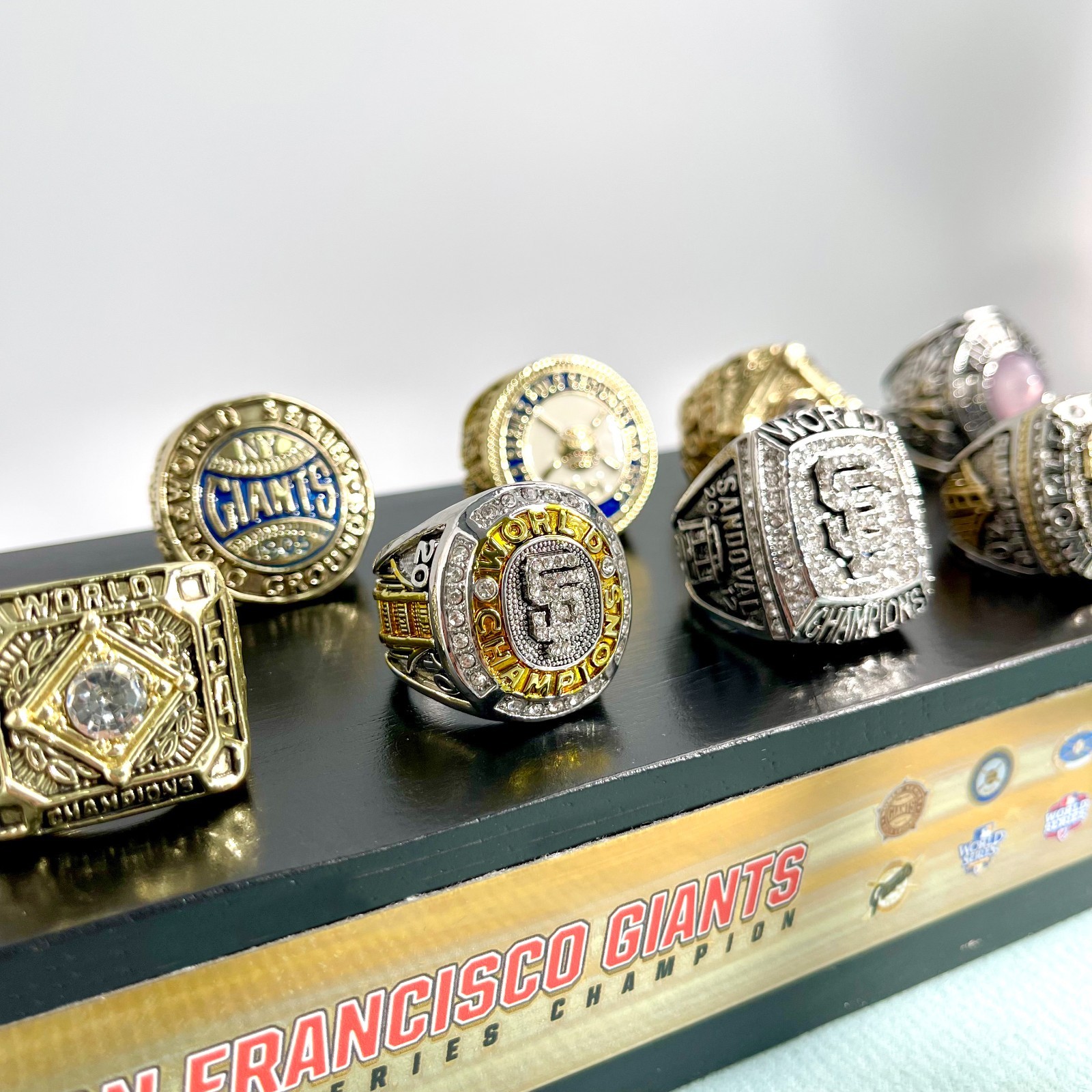 San Francisco Giants MLB World Series Championship Trophy & 8 Rings Display Case