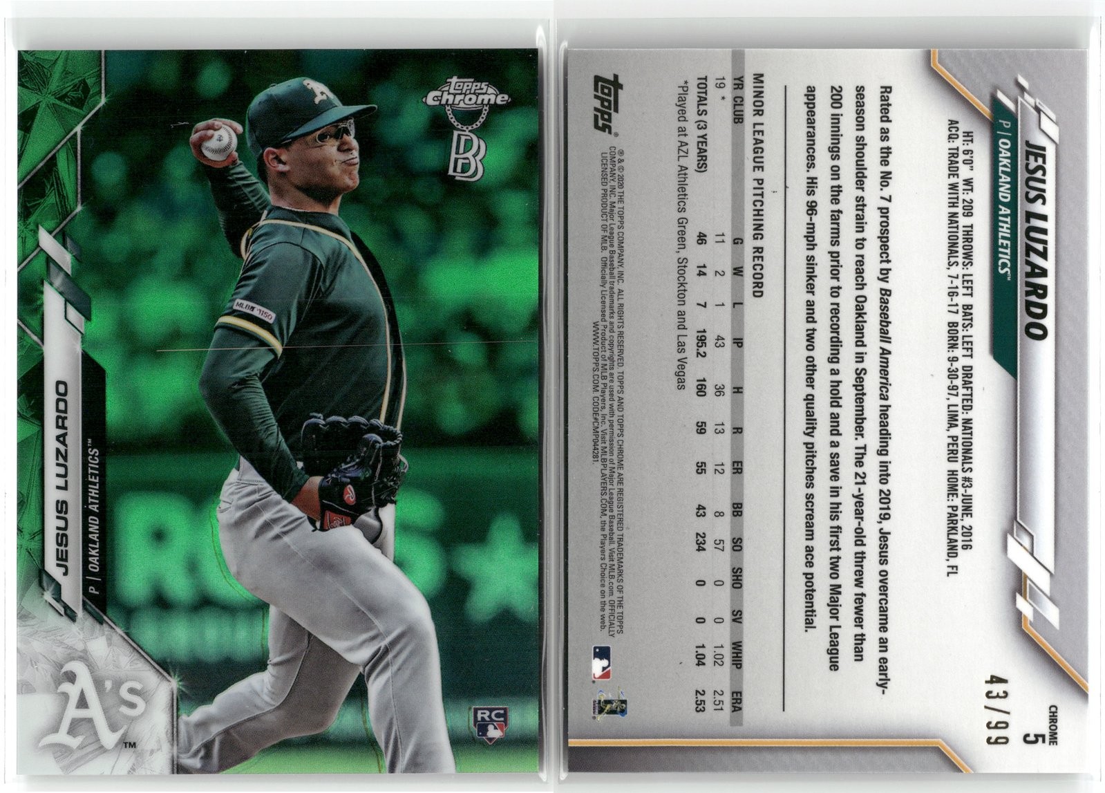 2020 Topps Chrome Ben Baller JESUS LUZARDO #5 Green Refractor NM