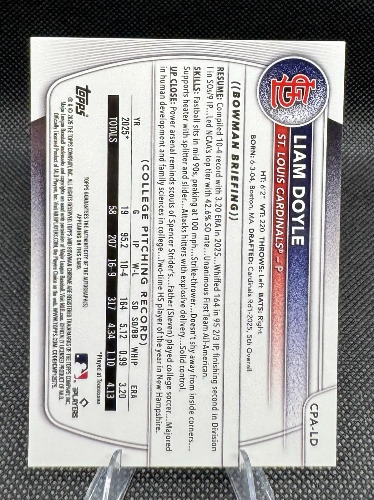 LIAM DOYLE (AU,/250) 2025 Bowman Draft Chrome 1st Bowman Purple Refr. Auto +Base
