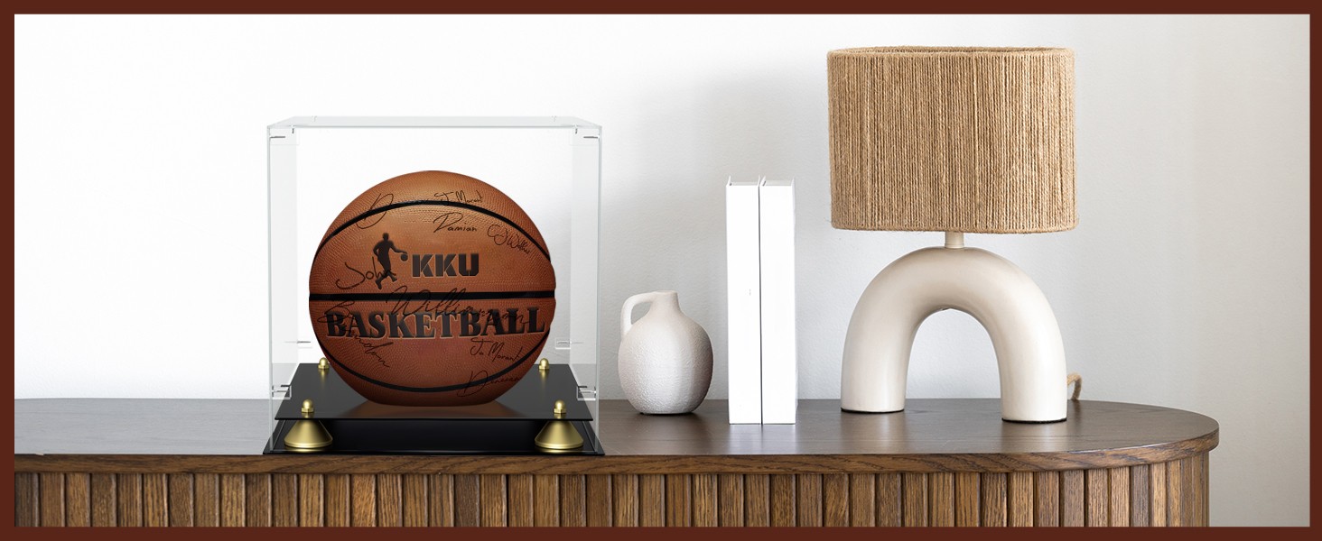 KKU Acrylic Full Size Basketball Display Case Clear Double Tier Black Stand Gift