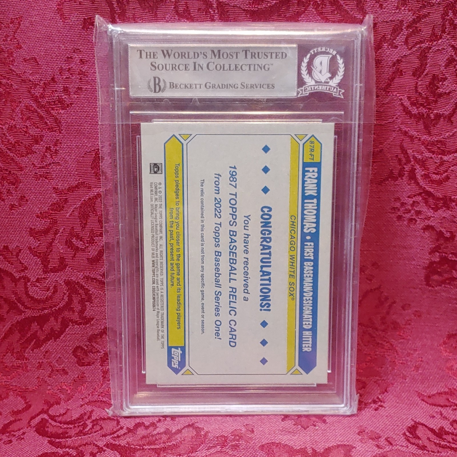 Topps 2022 Series 1 Frank Thomas 1987 Relics Autograph Relic #87R-FT BAS